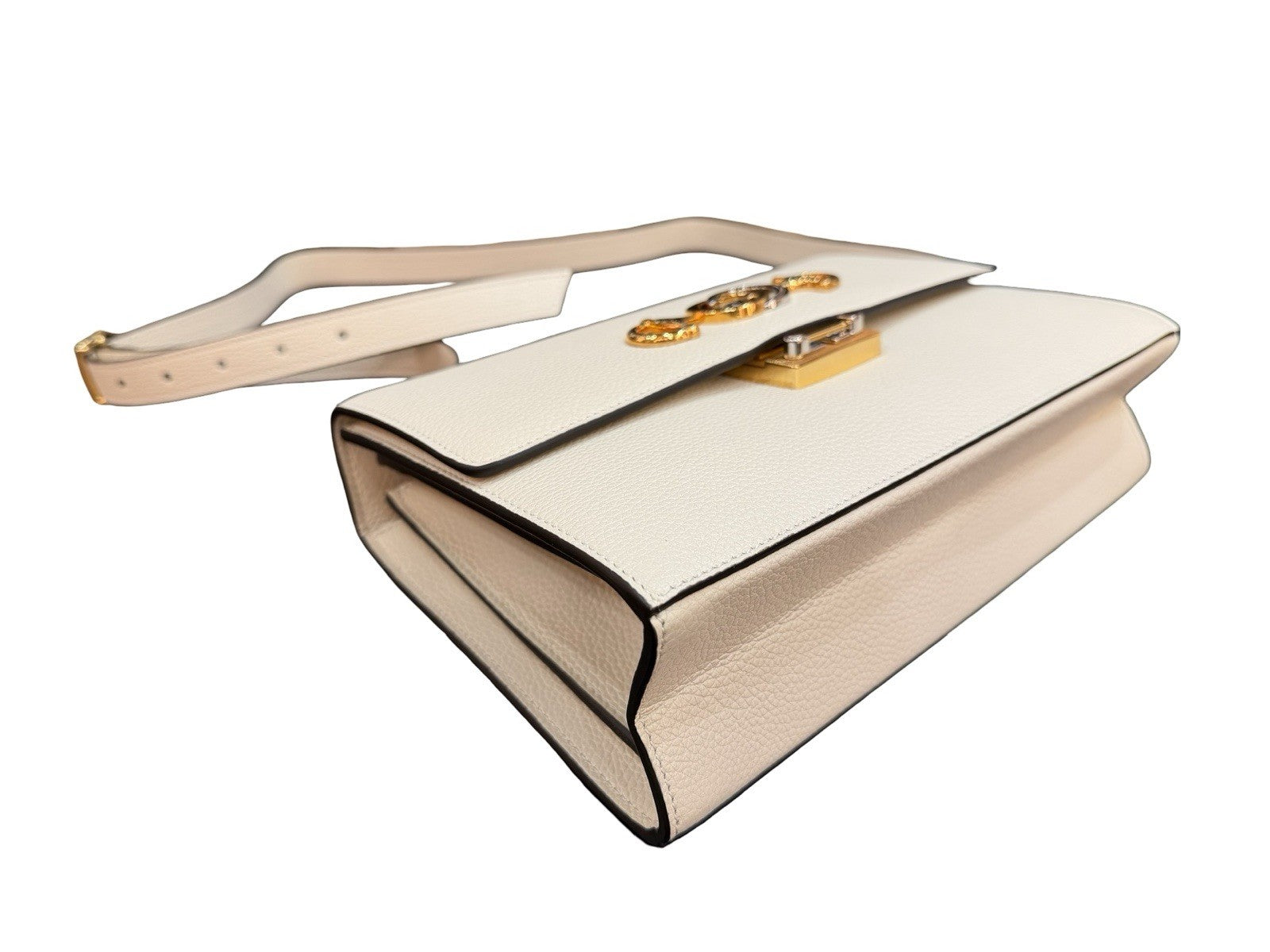 Gucci Zumi Flap Shoulder Bag Leather Small White