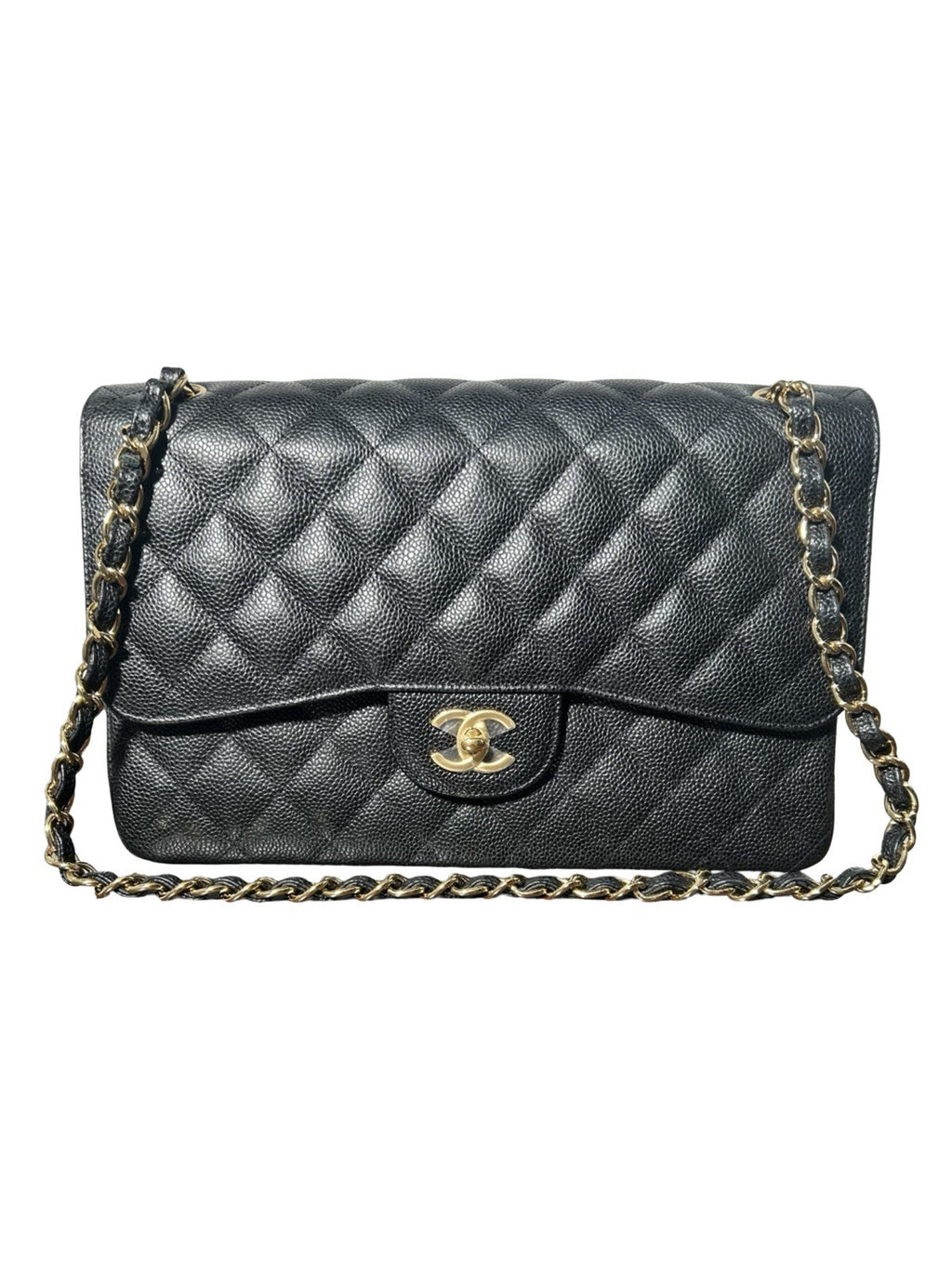 Chanel Black Quilted Caviar Jumbo Classic Double Flap Gold Hardware, 2022