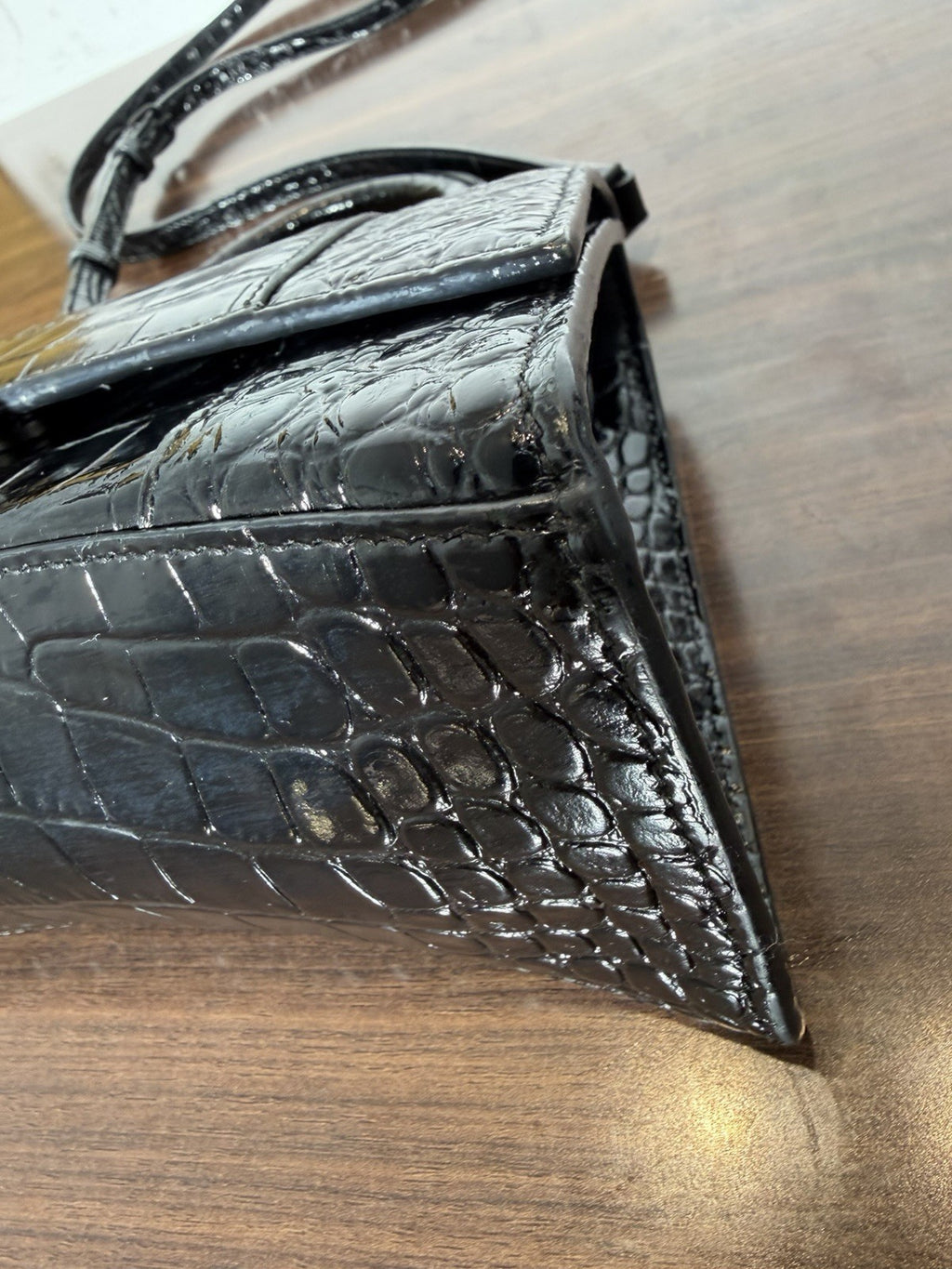 Balenciaga Hourglass XS Top Handle Crocodile Embossed Leather