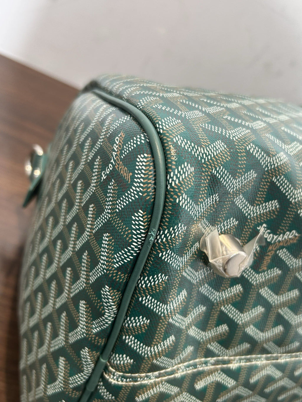 Goyard Boston 45 Green Goyardine Coated Canvas and Leather Duffel Bag AUTHENTIC