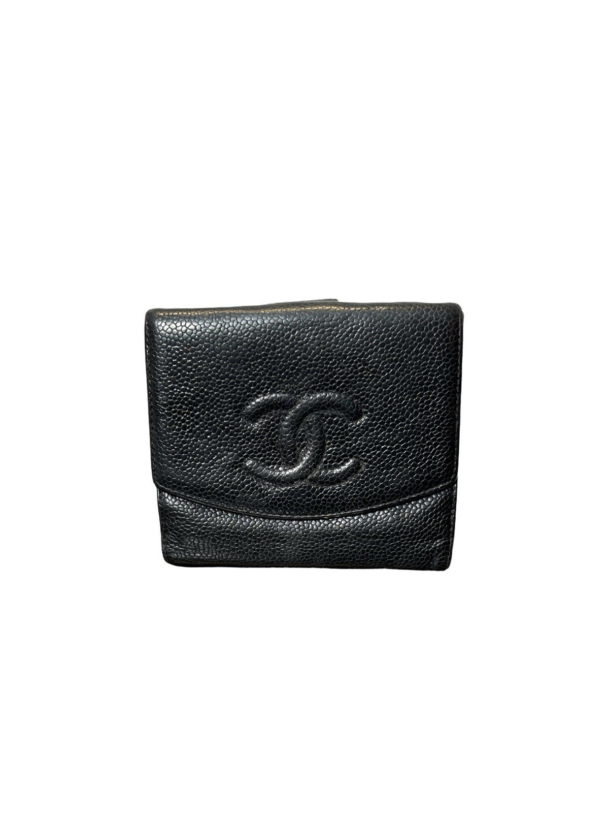 Authentic Vintage CHANEL Caviar Timeless CC Wallet Black Leather