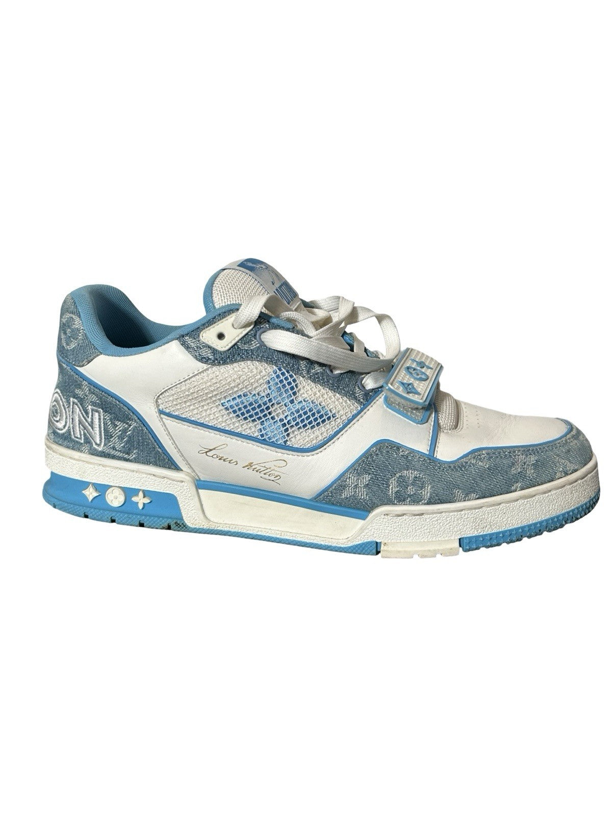 Louis Vuitton Trainer Low Strap Blue Denim And Leather Size 9.5 LV / 10.5