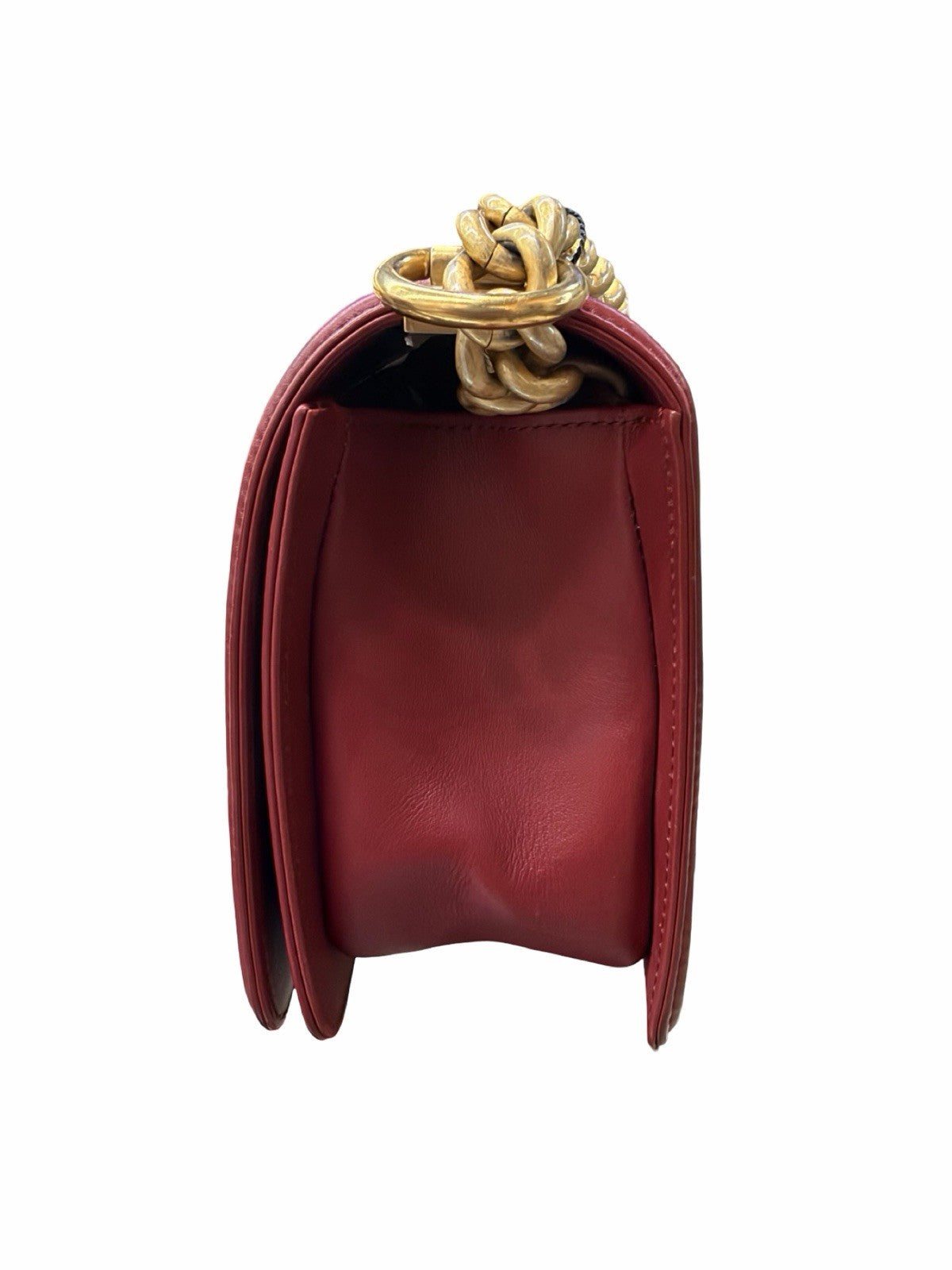 Chanel CC Medium Boy Bag  Red Leather Shoulder Bag Gold Hardware