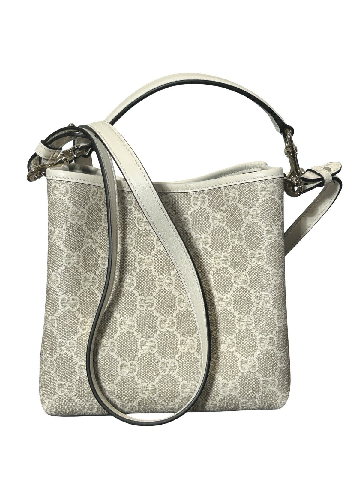 Gucci GG Emblem Small Bucket Bag In White
