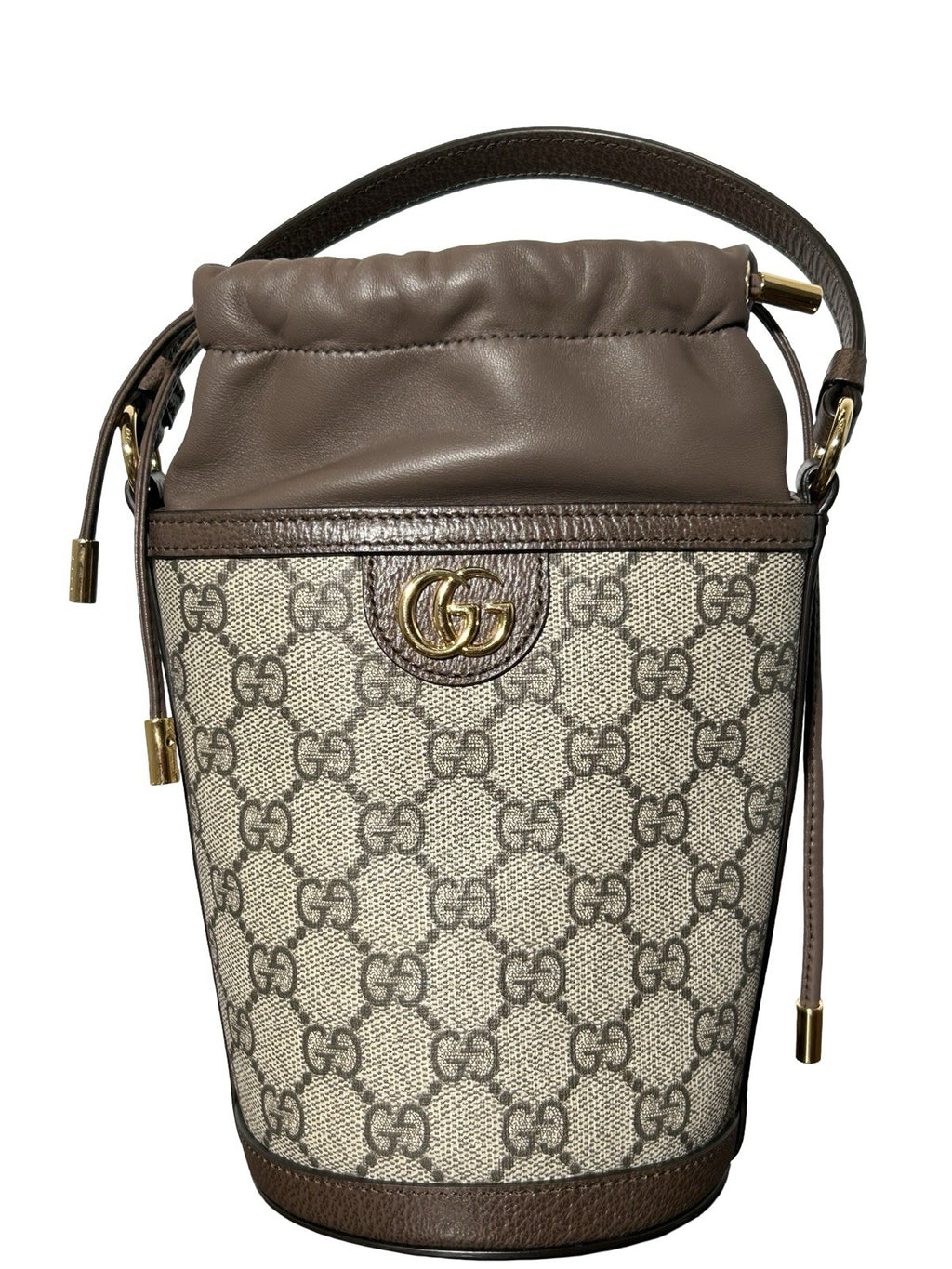 Gucci Ophidia Top Handle Bucket Bag GG Coated Canvas with Leather Mini