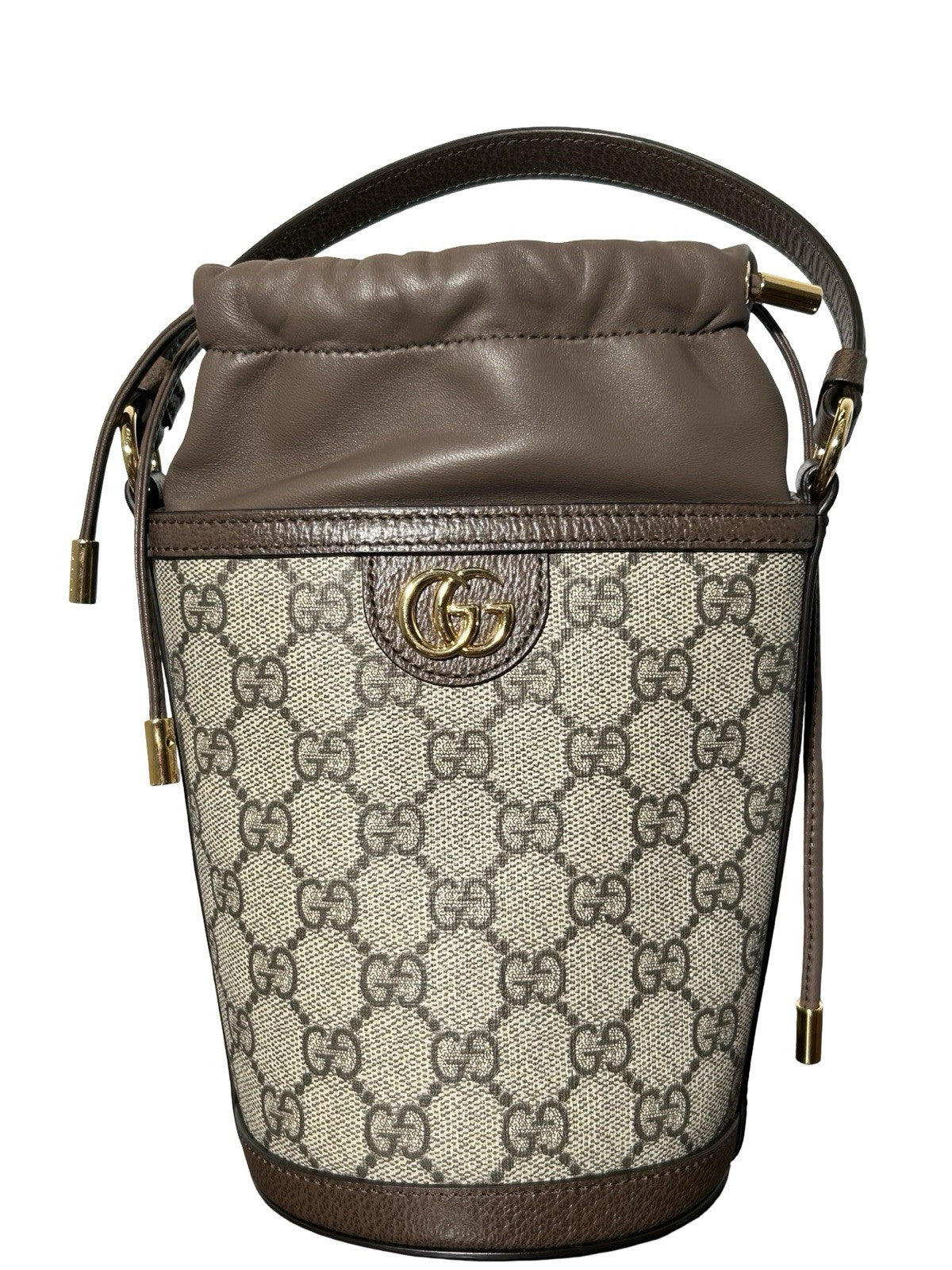 Gucci Ophidia Top Handle Bucket Bag GG Coated Canvas with Leather Mini