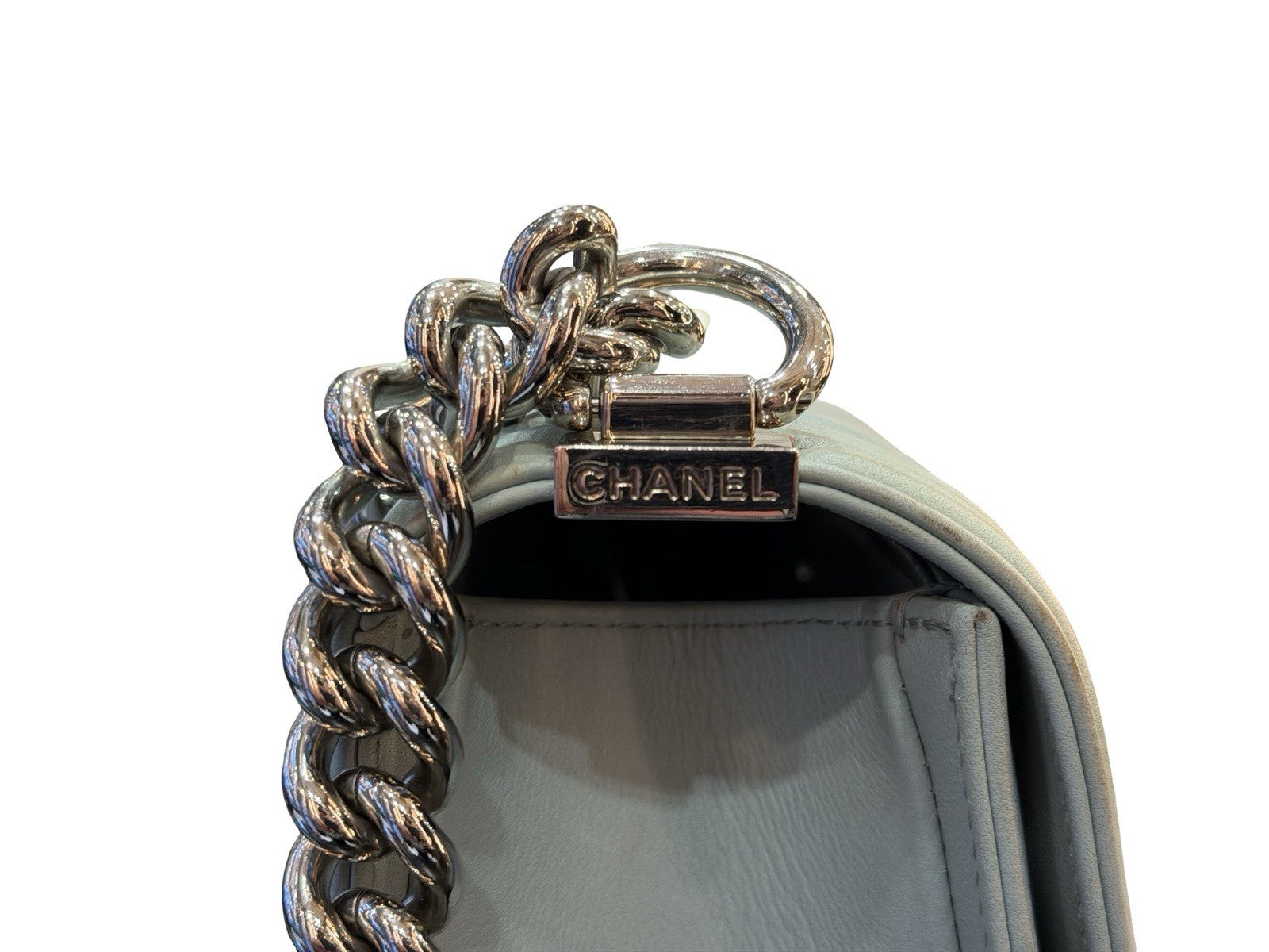 Chanel Boy Flap Bag Chevron Calfskin Old Medium Pastel Aqua