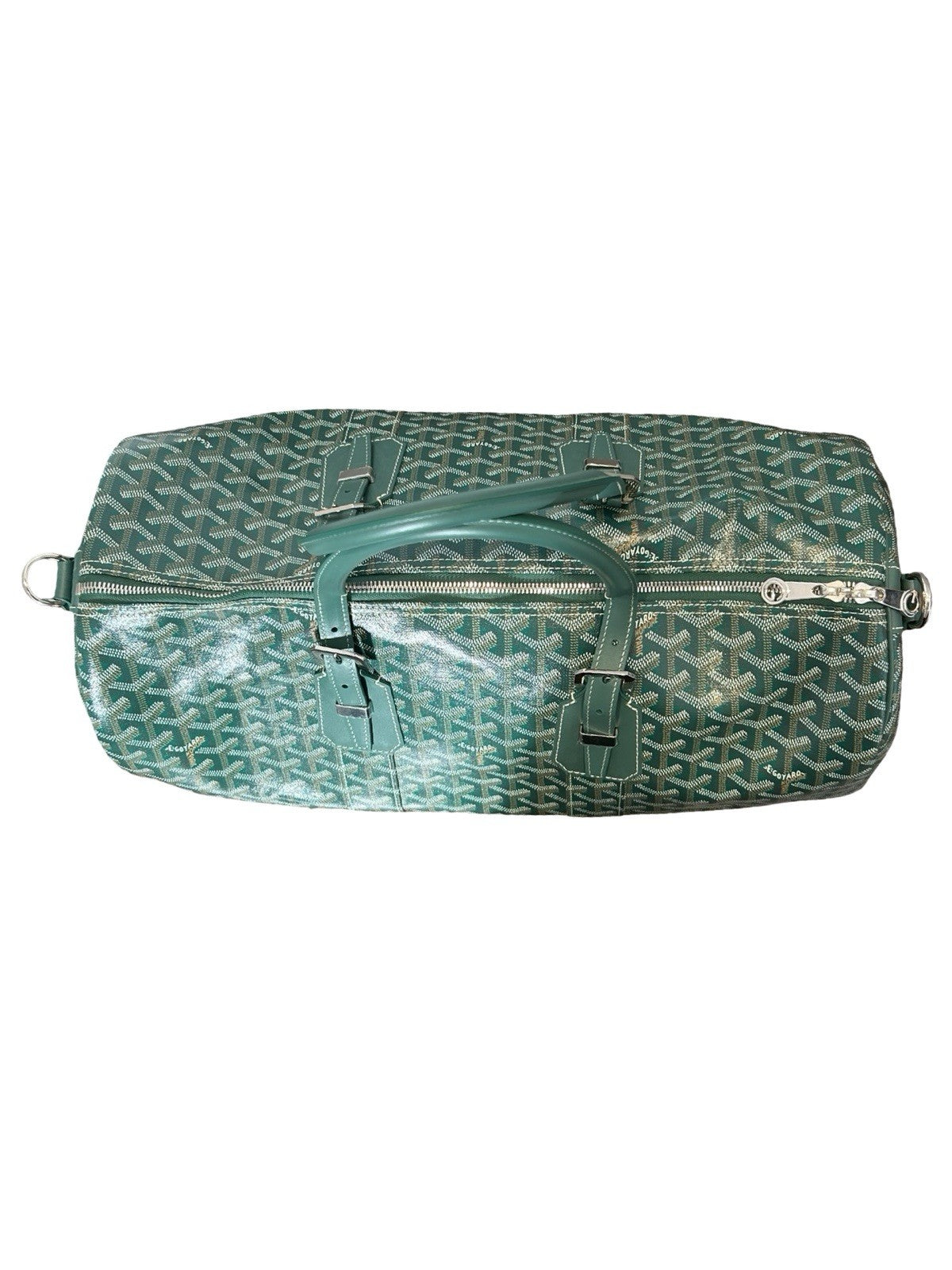 Goyard Boston 45 Green Goyardine Coated Canvas and Leather Duffel Bag AUTHENTIC