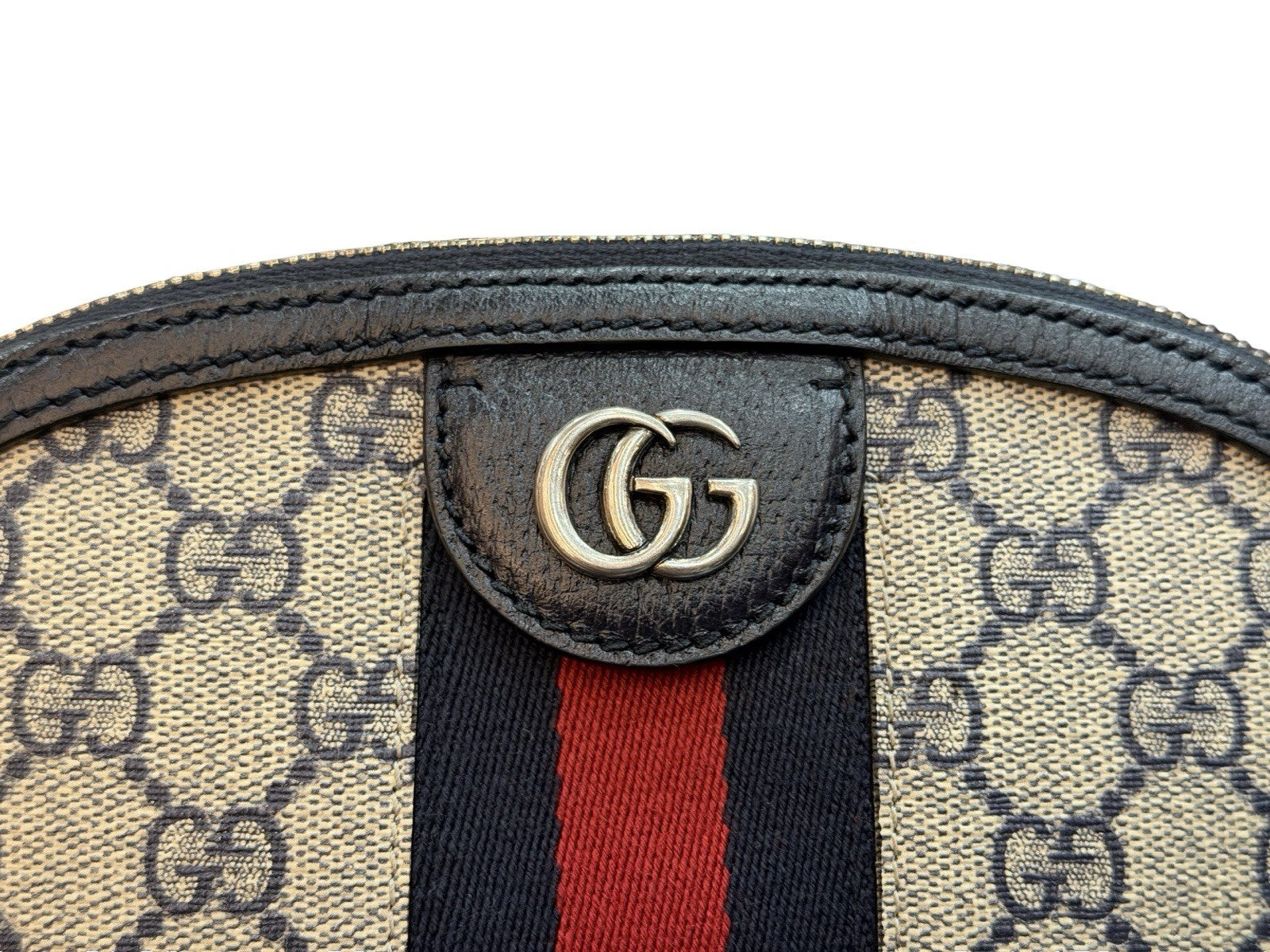 Gucci Ophidia Dome Shoulder Bag GG Coated Canvas Small Beige Blue
