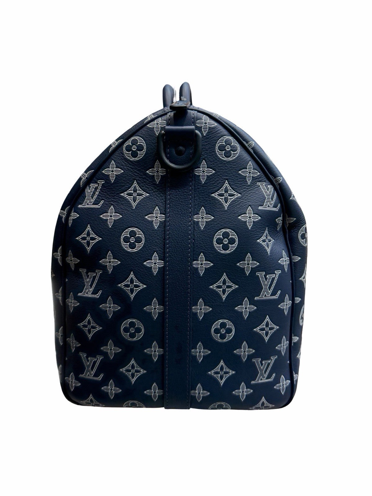 Louis Vuitton Calfskin Shadow Monogram Keepall Bandouliere 50 Ink Blue White