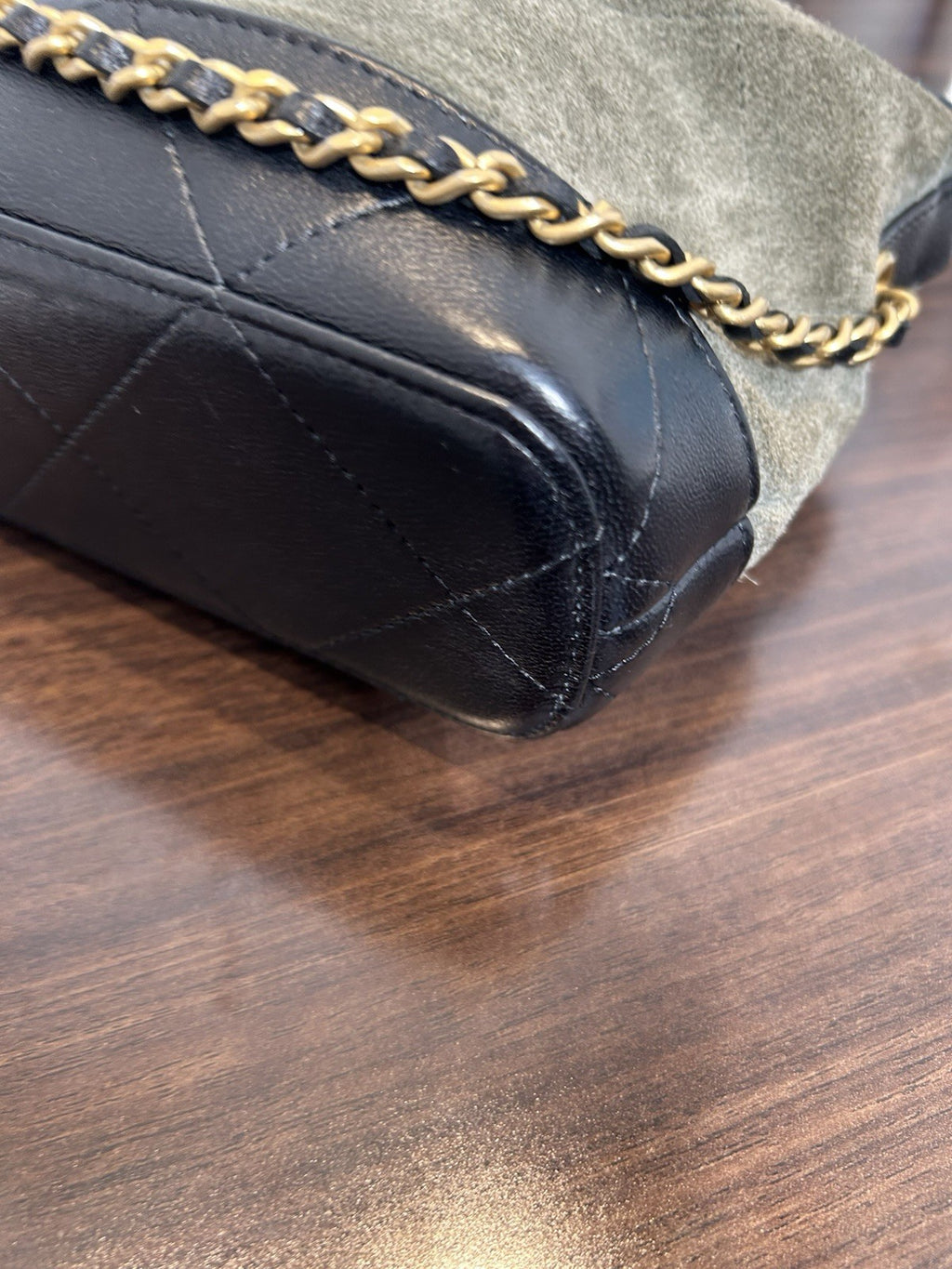 Chanel Quilted Coco Base Hobo Clutch Khaki Clutch Bag