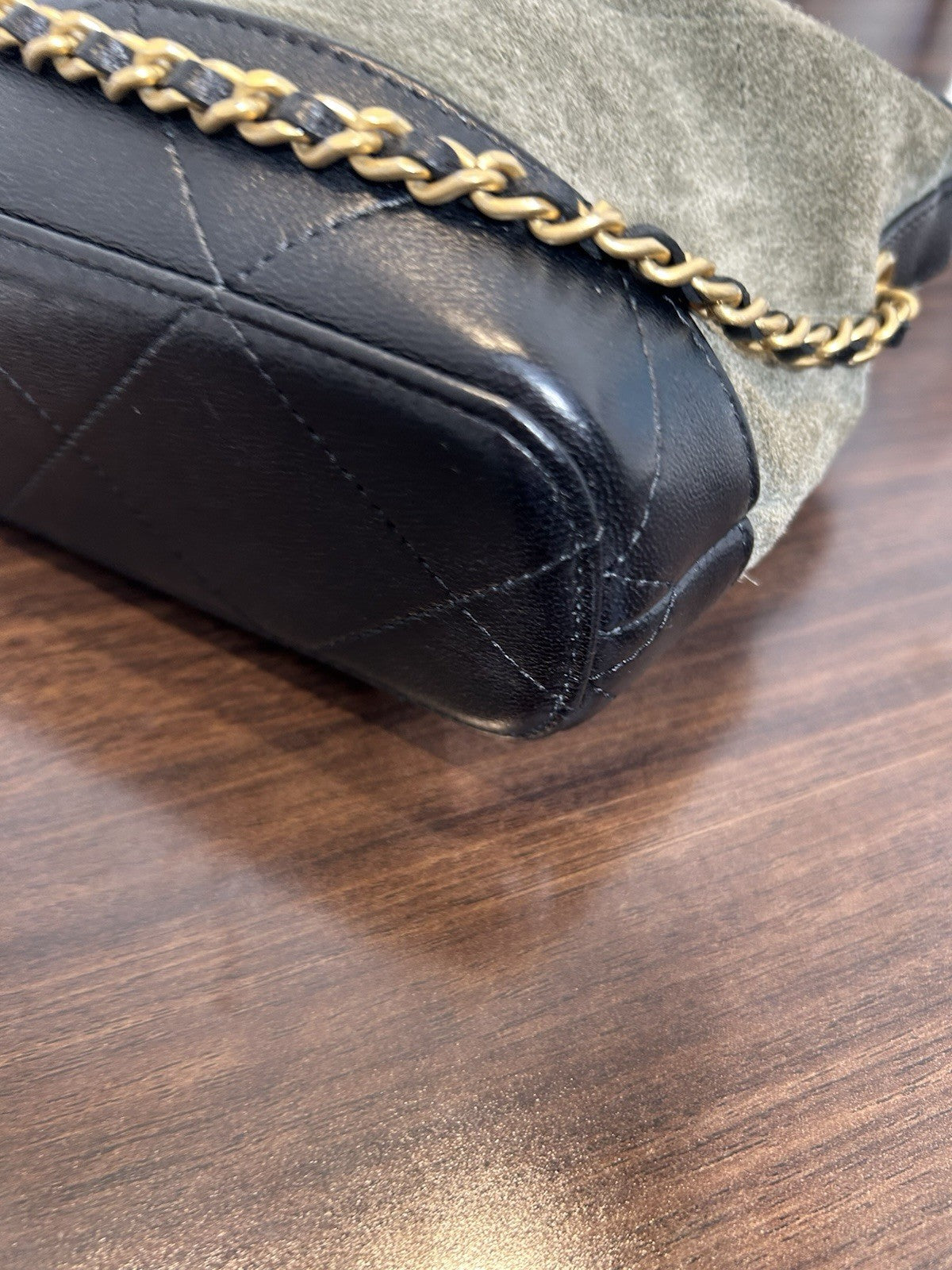 Chanel Quilted Coco Base Hobo Clutch Khaki Clutch Bag
