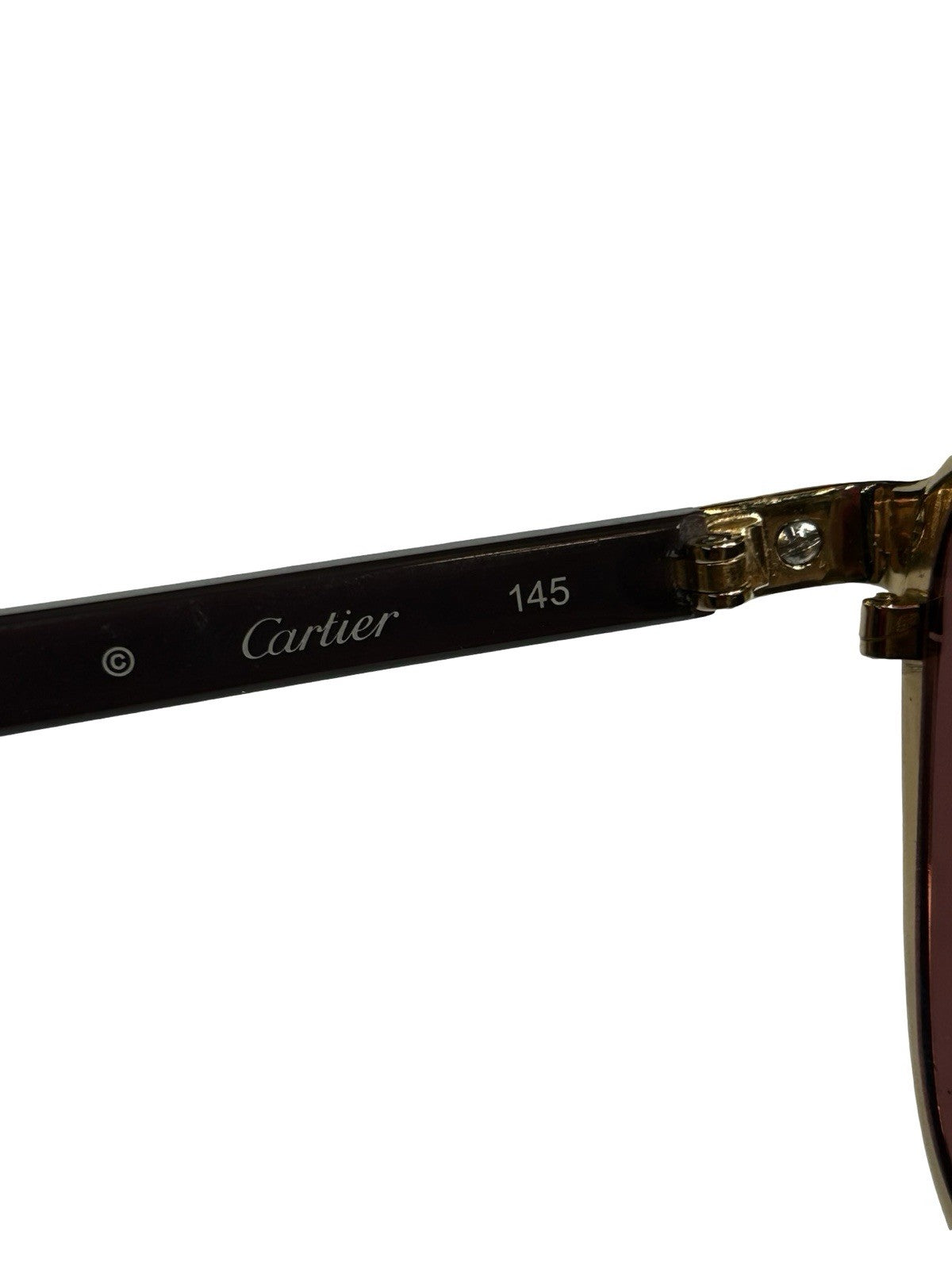 Cartier Signature C de Acetate Gold Tone Red Tinted Lens Sunglasses Size 145