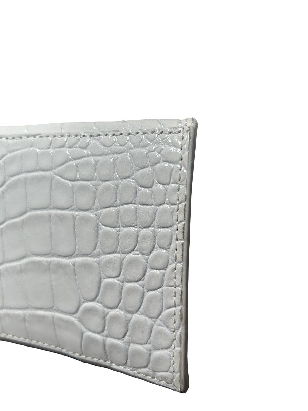 Balenciaga Hourglass Top Handle Bag Crocodile Embossed Leather Small White