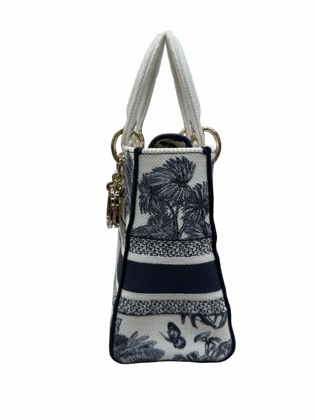 Dior Lady Dior Medium Blue/White Toile Jacquard Canvas Top Handle Bag w Strap