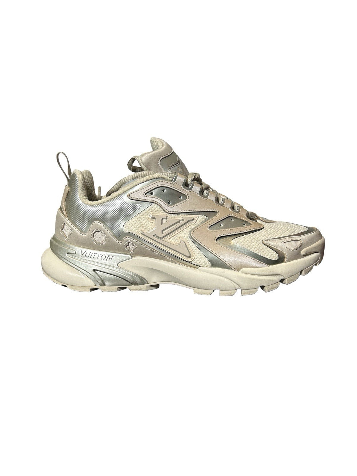 LOUIS VUITTON Metallic Canvas Mesh Mens LV Runner Tatic Sneakers 9 Beige