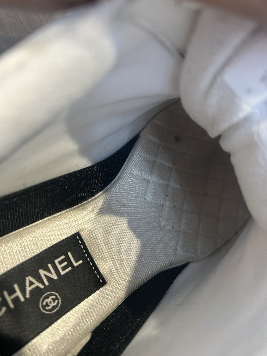 CHANEL Suede Calfskin Fabric CC Sneakers 42 White