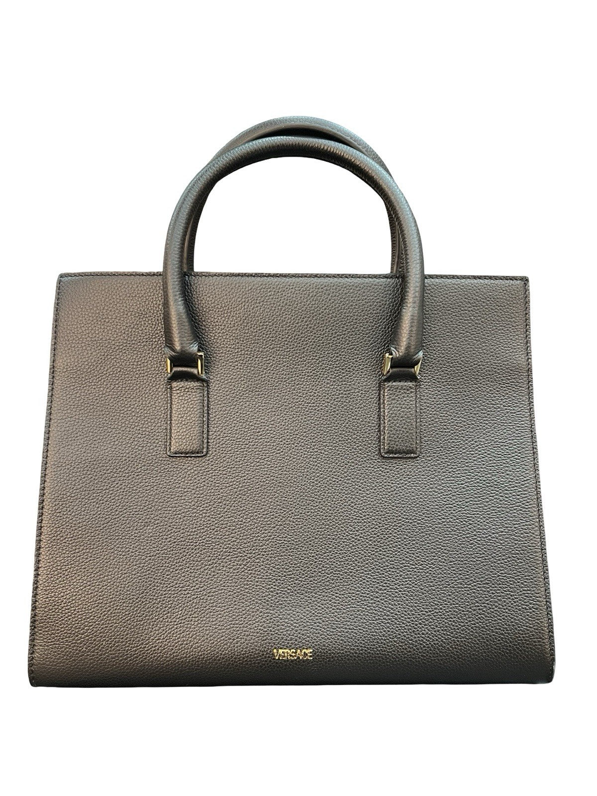 Grained Calfskin Large Virtus Top Handle Shoulder Bag Black