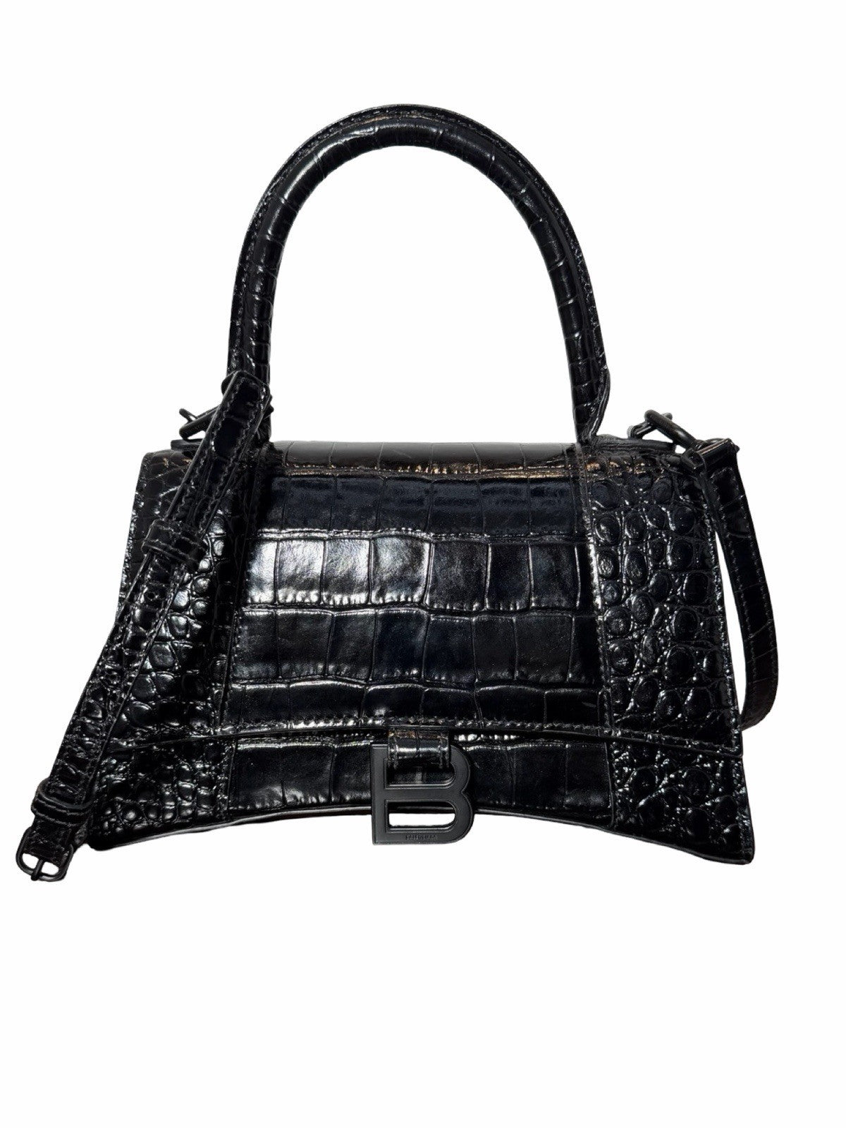 Balenciaga Hourglass XS Top Handle Crocodile Embossed Leather