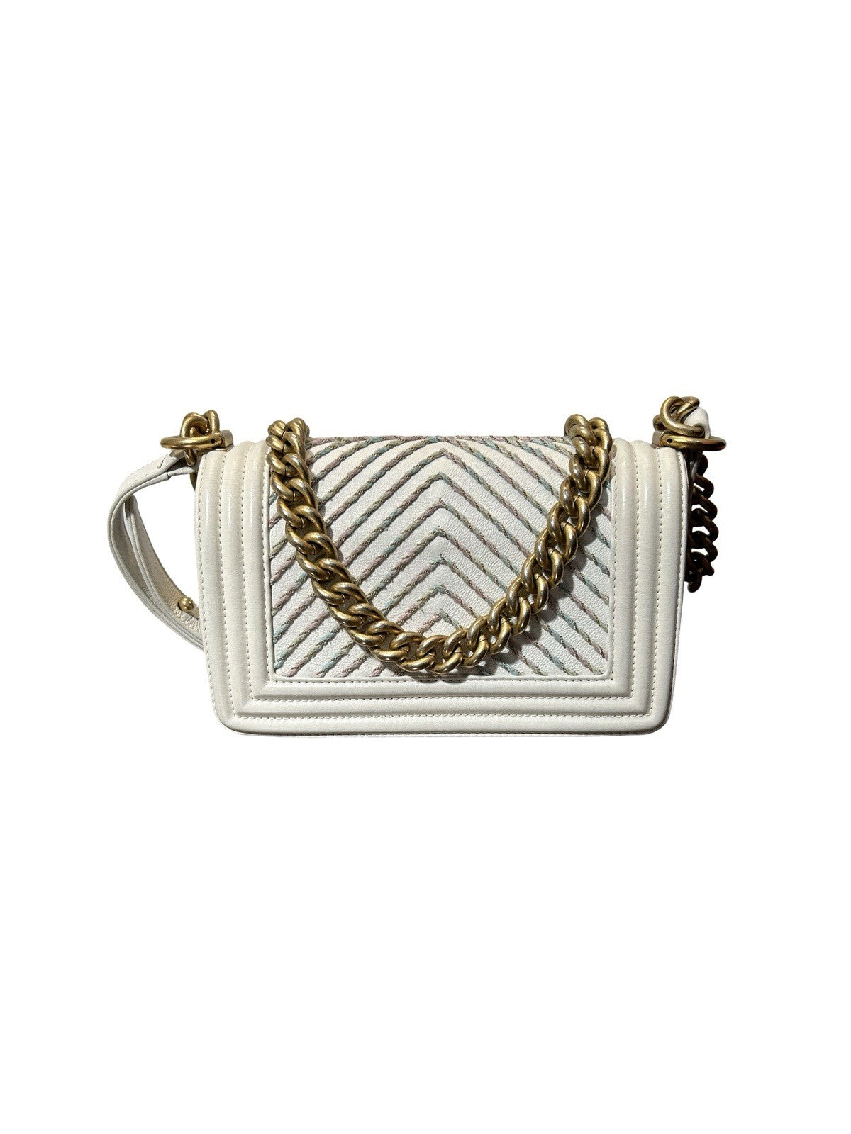 Chanel By The Sea Boy Flap Bag Chevron Embroidered Calfskin Small