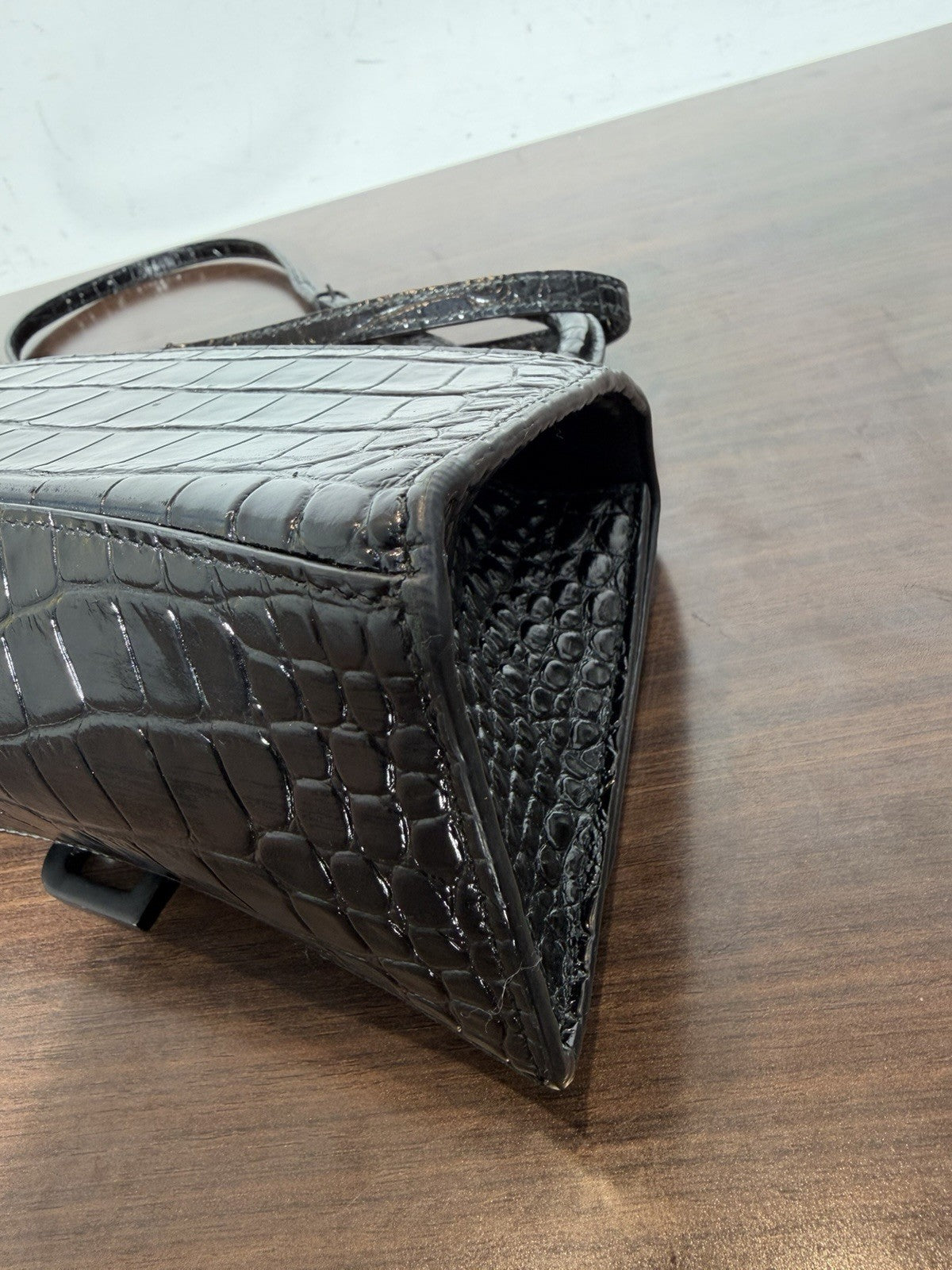 Balenciaga Hourglass XS Top Handle Crocodile Embossed Leather