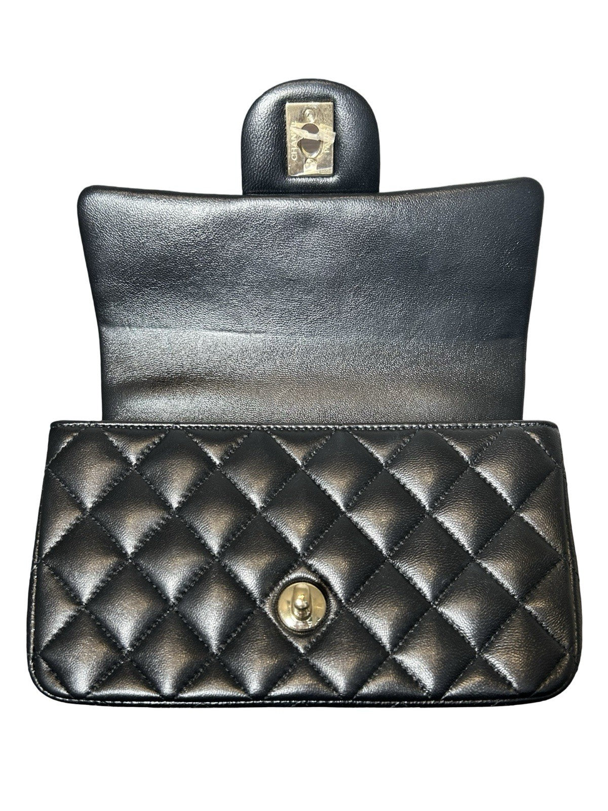 Chanel Lambskin Quilted Mini Top Handle Rectangular Flap Black