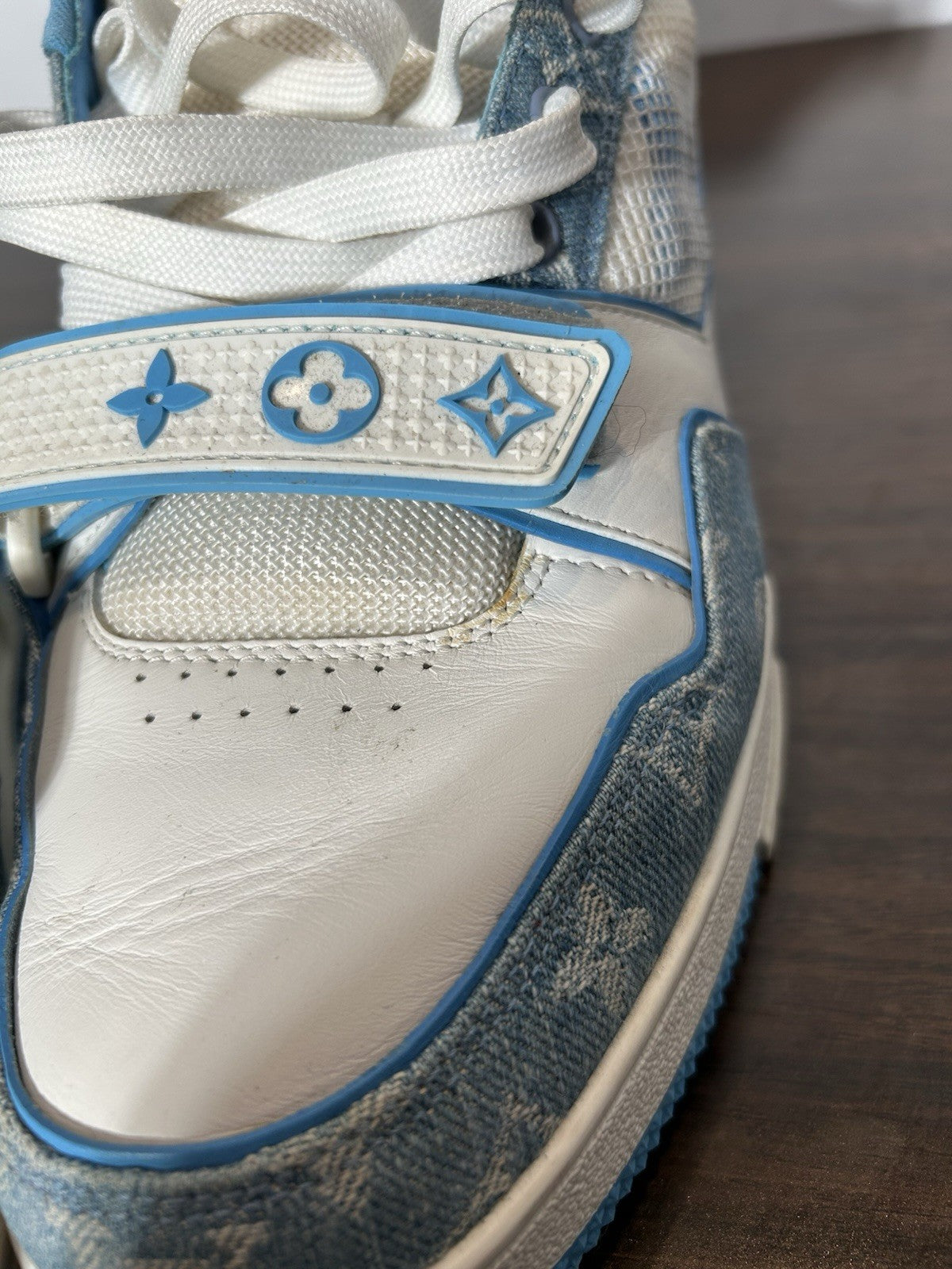 Louis Vuitton Trainer Low Strap Blue Denim And Leather Size 9.5 LV / 10.5