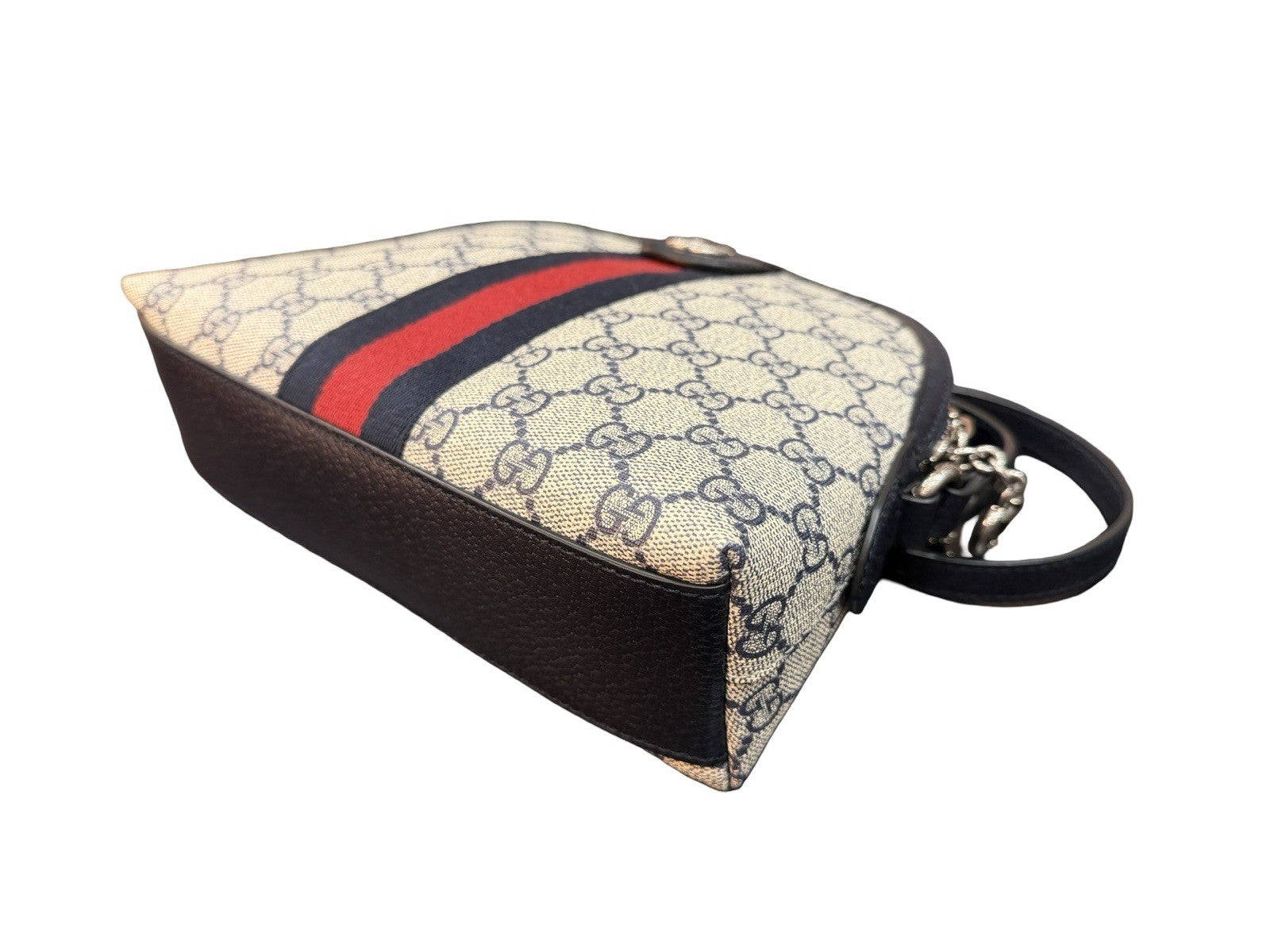 Gucci Ophidia Dome Shoulder Bag GG Coated Canvas Small Beige Blue