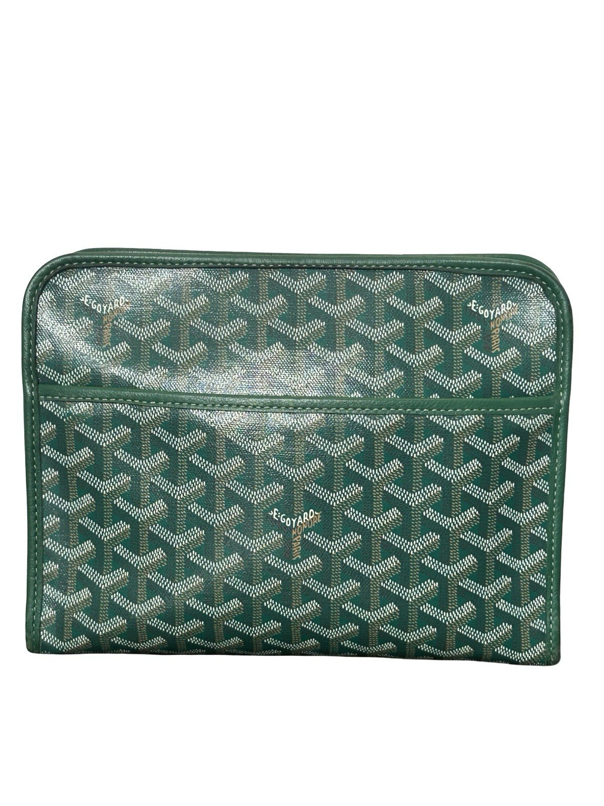 Goyard Jouvence Toiletry Pouch Green Coated Canvas MM Clutch Bag AUTHENTIC