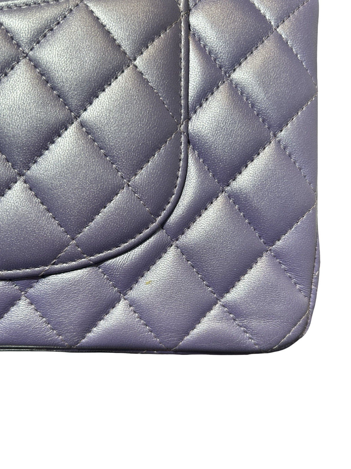 Chanel Metallic Quilted Lambskin Medium Double Flap Purple