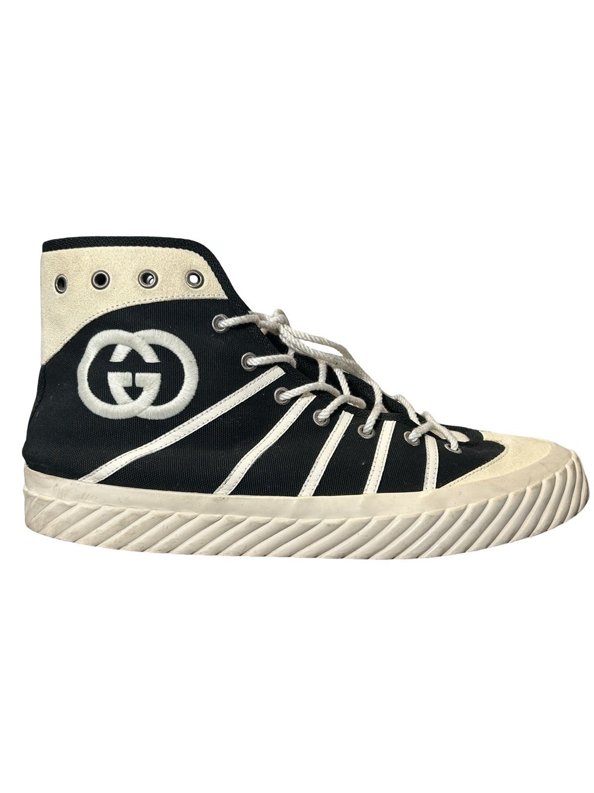 Gucci GG Logo High Top Sneaker Shoes Black White Size US 10.5