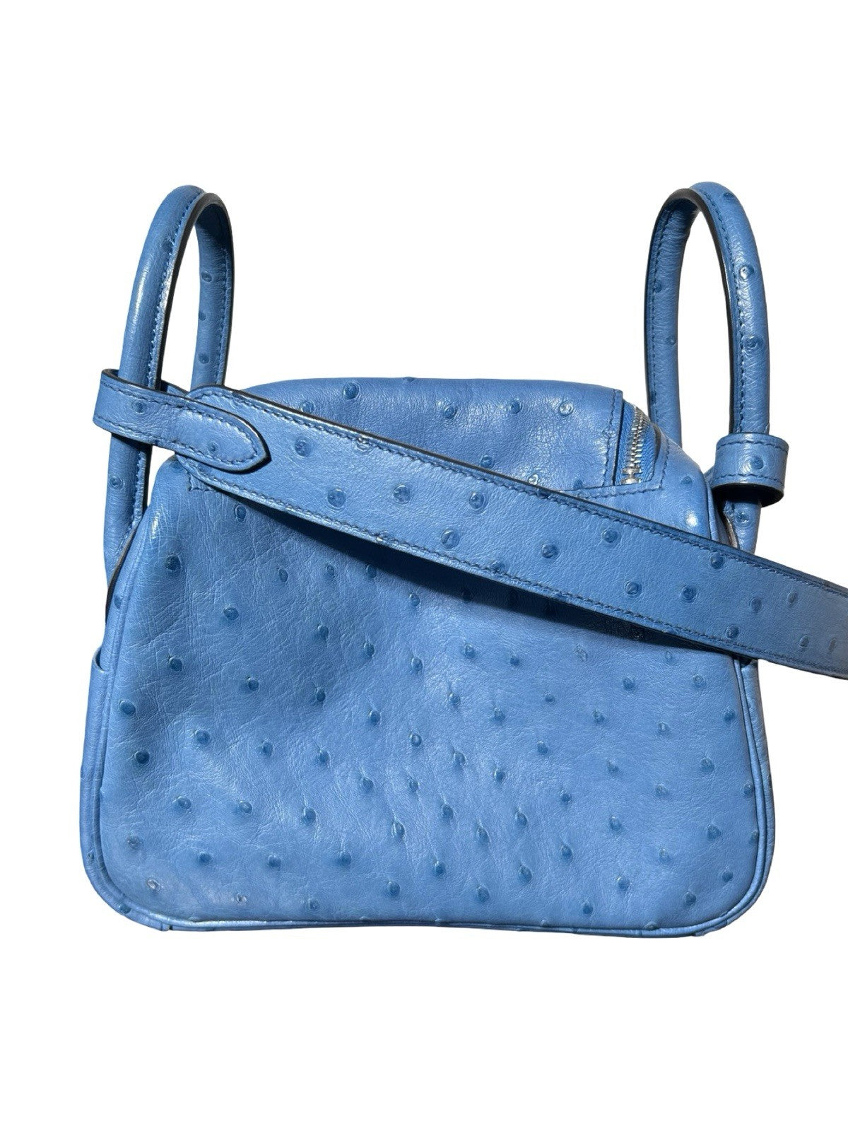 Hermes Lindy mini shoulder bag in Bleu France ostrich leather