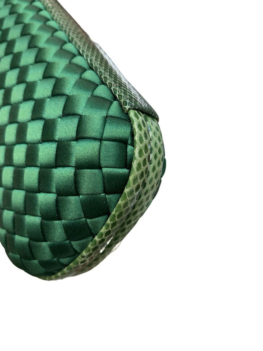 Bottega Veneta Satin Intreccio Impero Ayers Stretch Knot Clutch Bag Emerald