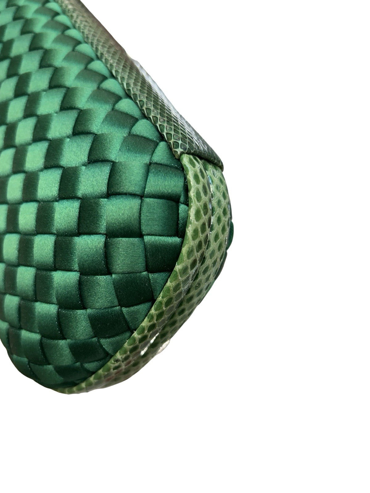 Bottega Veneta Satin Intreccio Impero Ayers Stretch Knot Clutch Bag Emerald