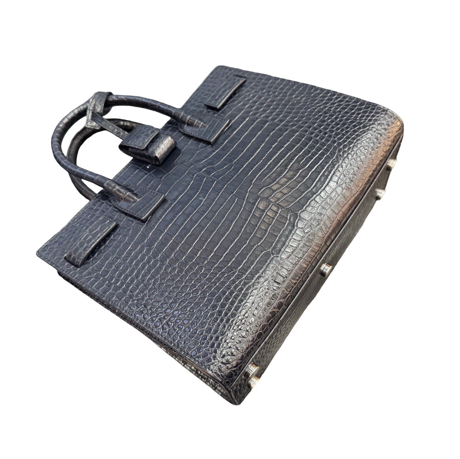 Saint Laurent Sac de Jour Small Croc-Embossed Leather Tote - Dark Blue / Navy