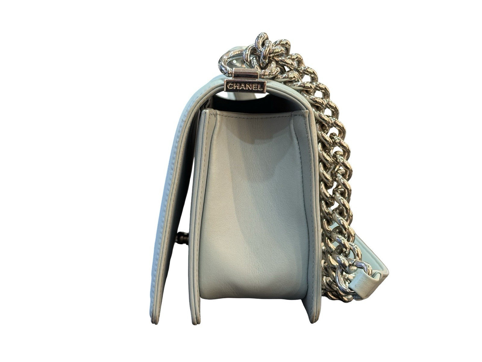 Chanel Boy Flap Bag Chevron Calfskin Old Medium Pastel Aqua