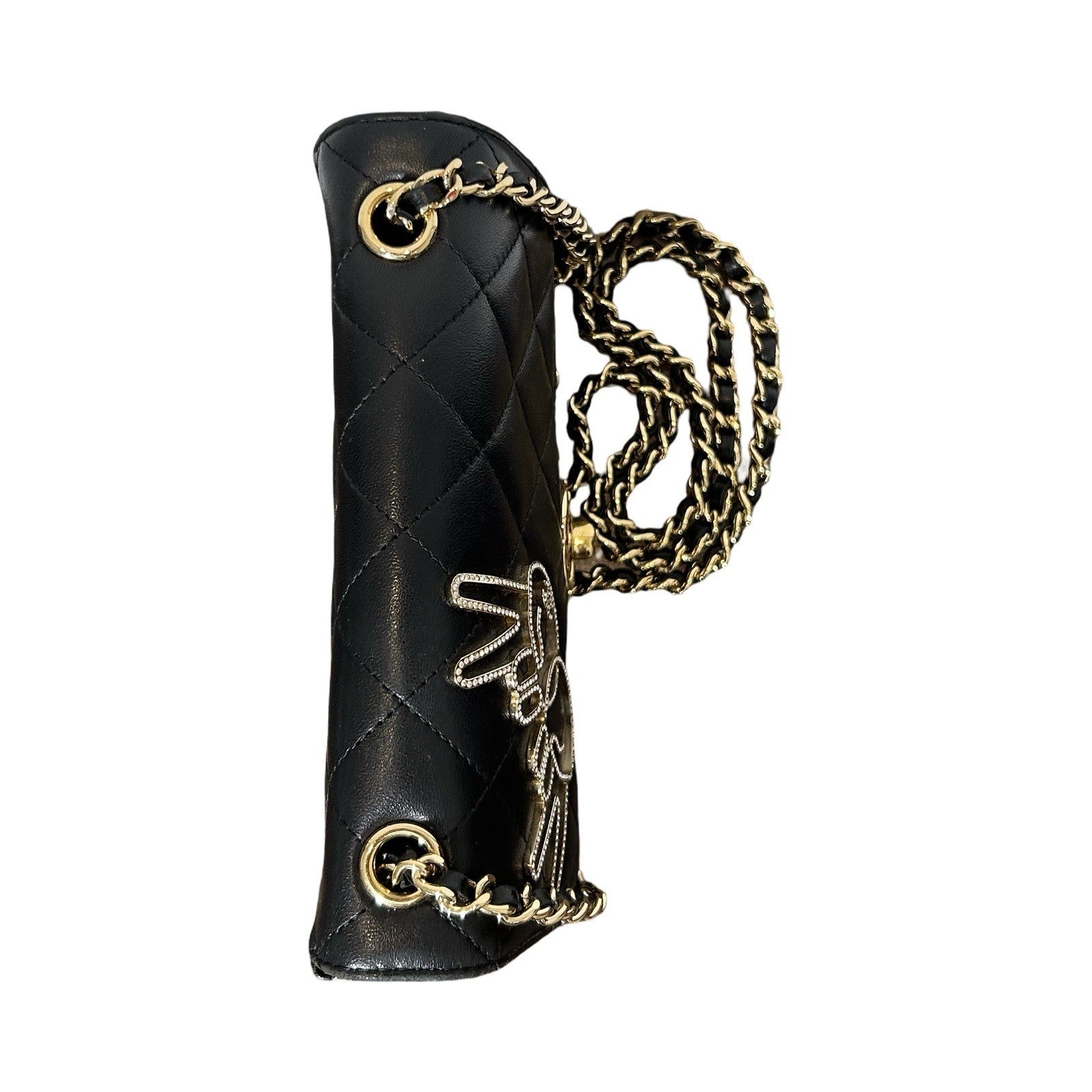 CHANEL Lambskin Quilted Extra Mini V For Victory Flap Black