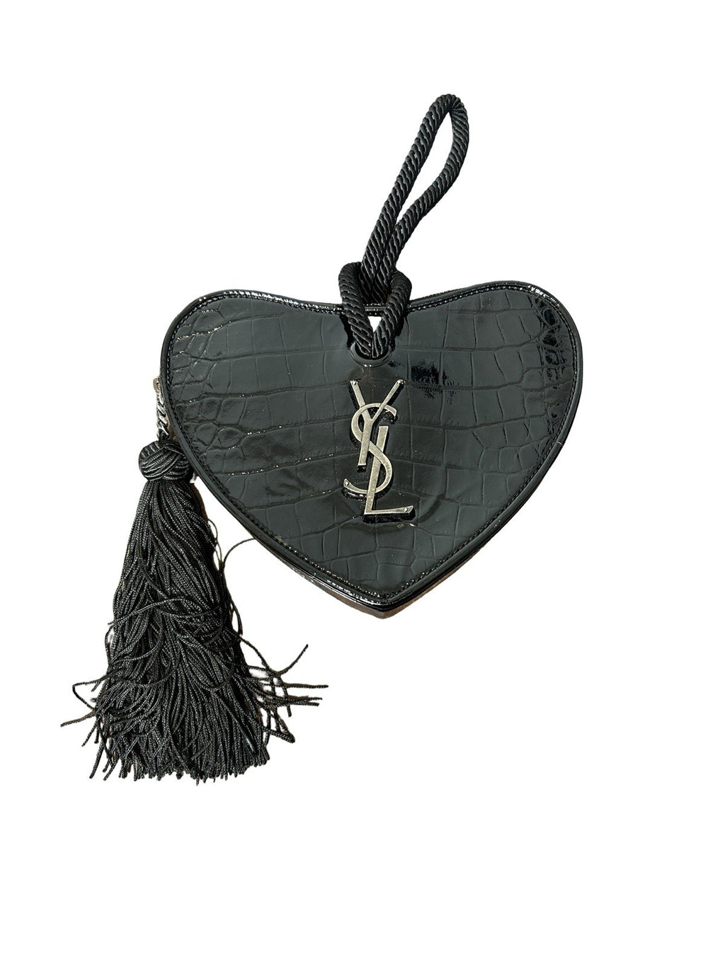 Saint Laurent  YSL Heart Tassel Clutch Crocodile Embossed Leather