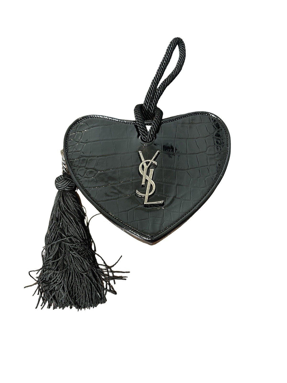 Saint Laurent  YSL Heart Tassel Clutch Crocodile Embossed Leather