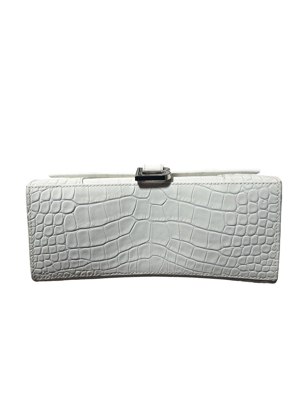 Balenciaga Hourglass Top Handle Bag Crocodile Embossed Leather Small White