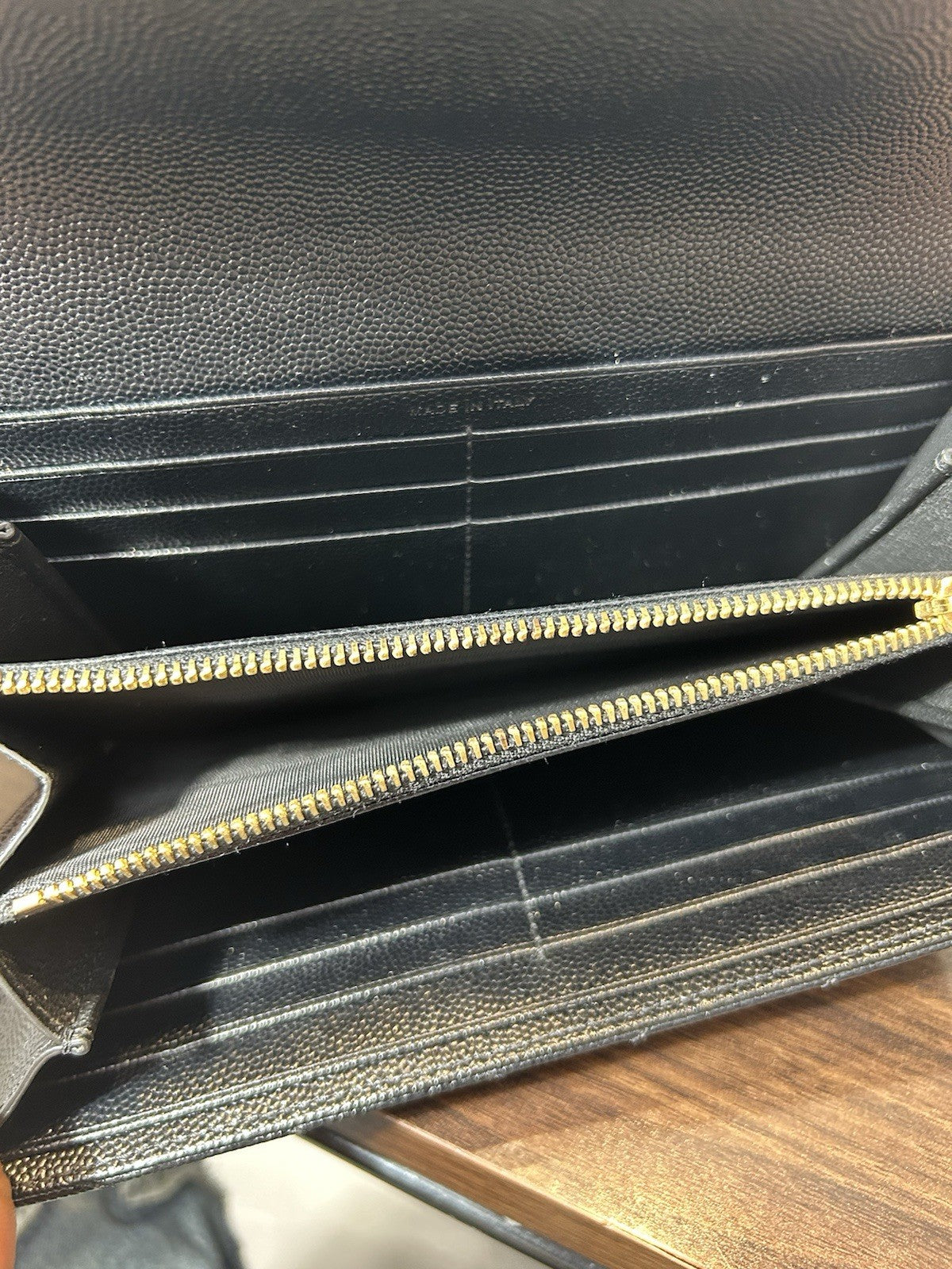 Saint Laurent YSL Monogram Large Flap Wallet in Grained Leather