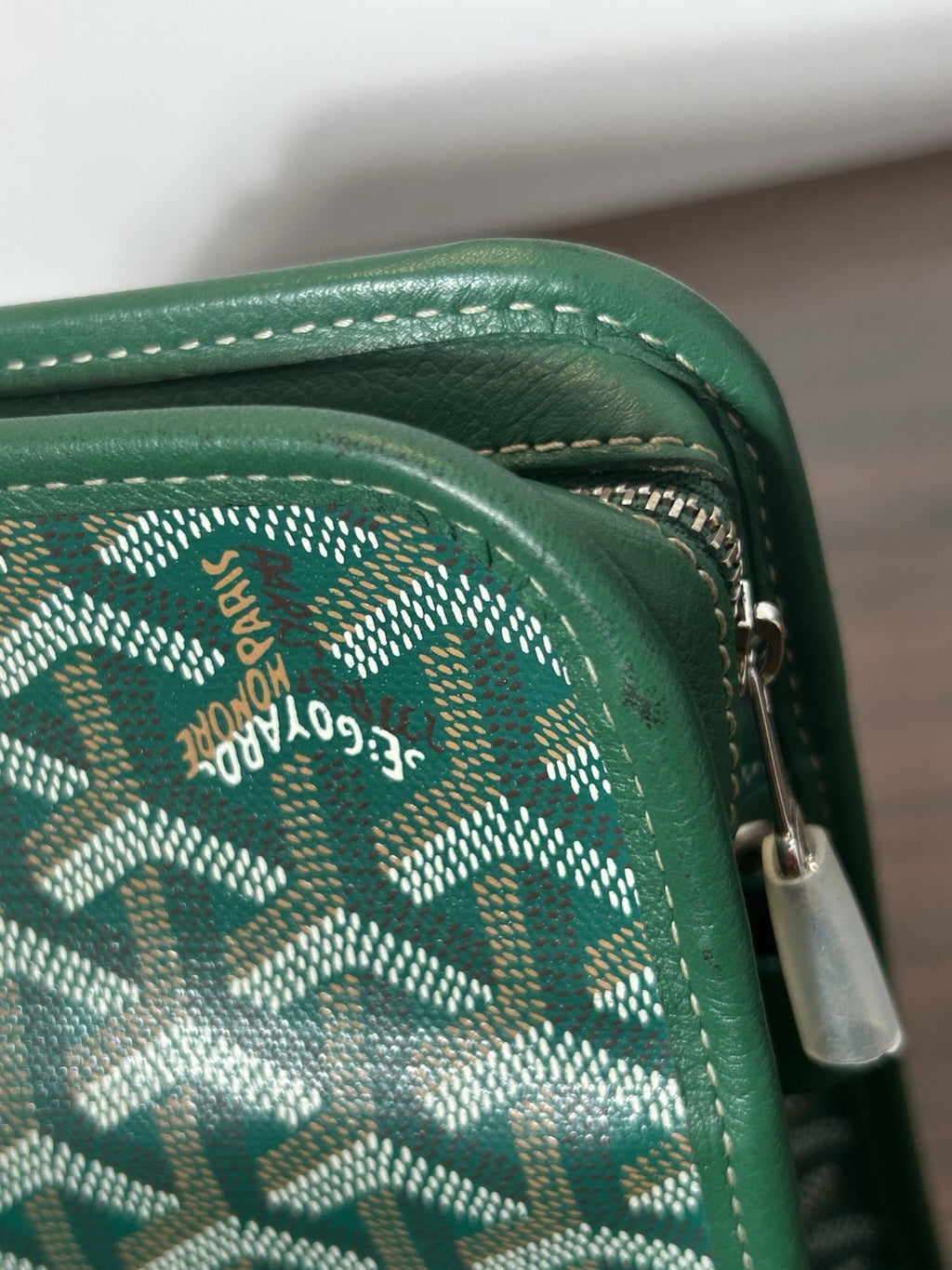 Goyard Jouvence Toiletry Pouch Green Coated Canvas MM Clutch Bag AUTHENTIC