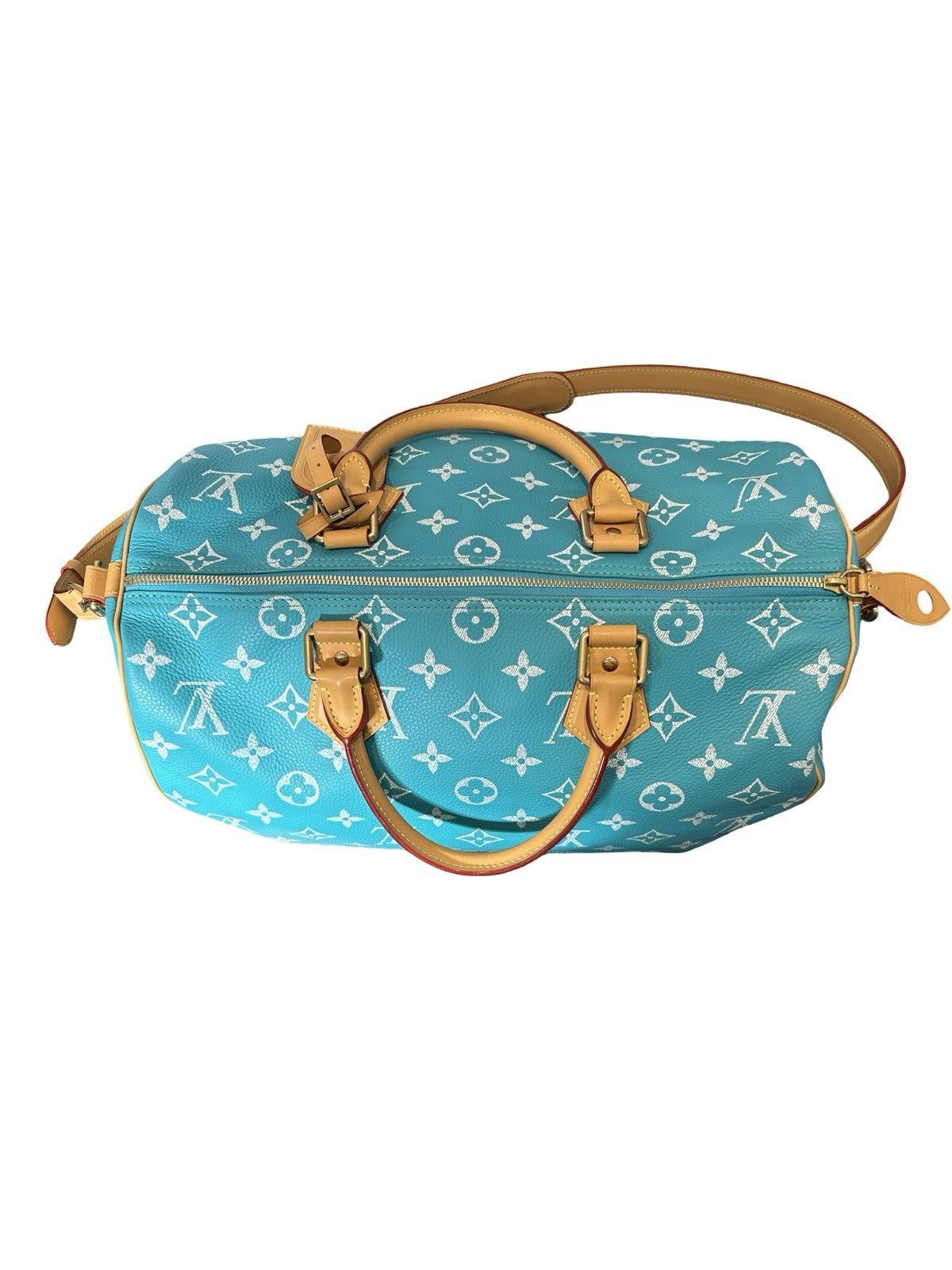 LOUIS VUITTON Calfskin Monogram Speedy P9 Bandouliere 40 Turquoise