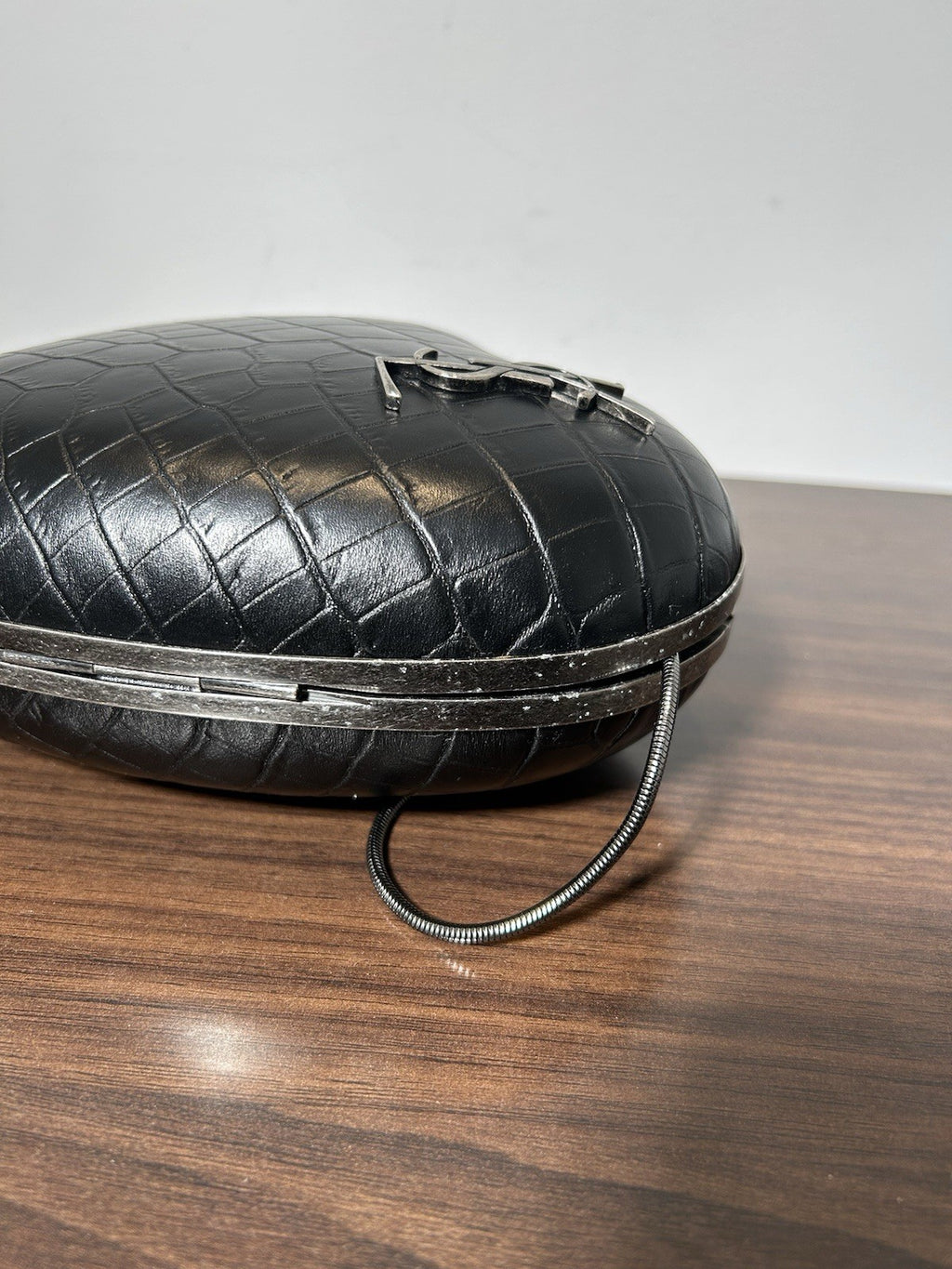 Saint Laurent YSL Heart Shaped Crocodile Embossed Love Box Clutch 