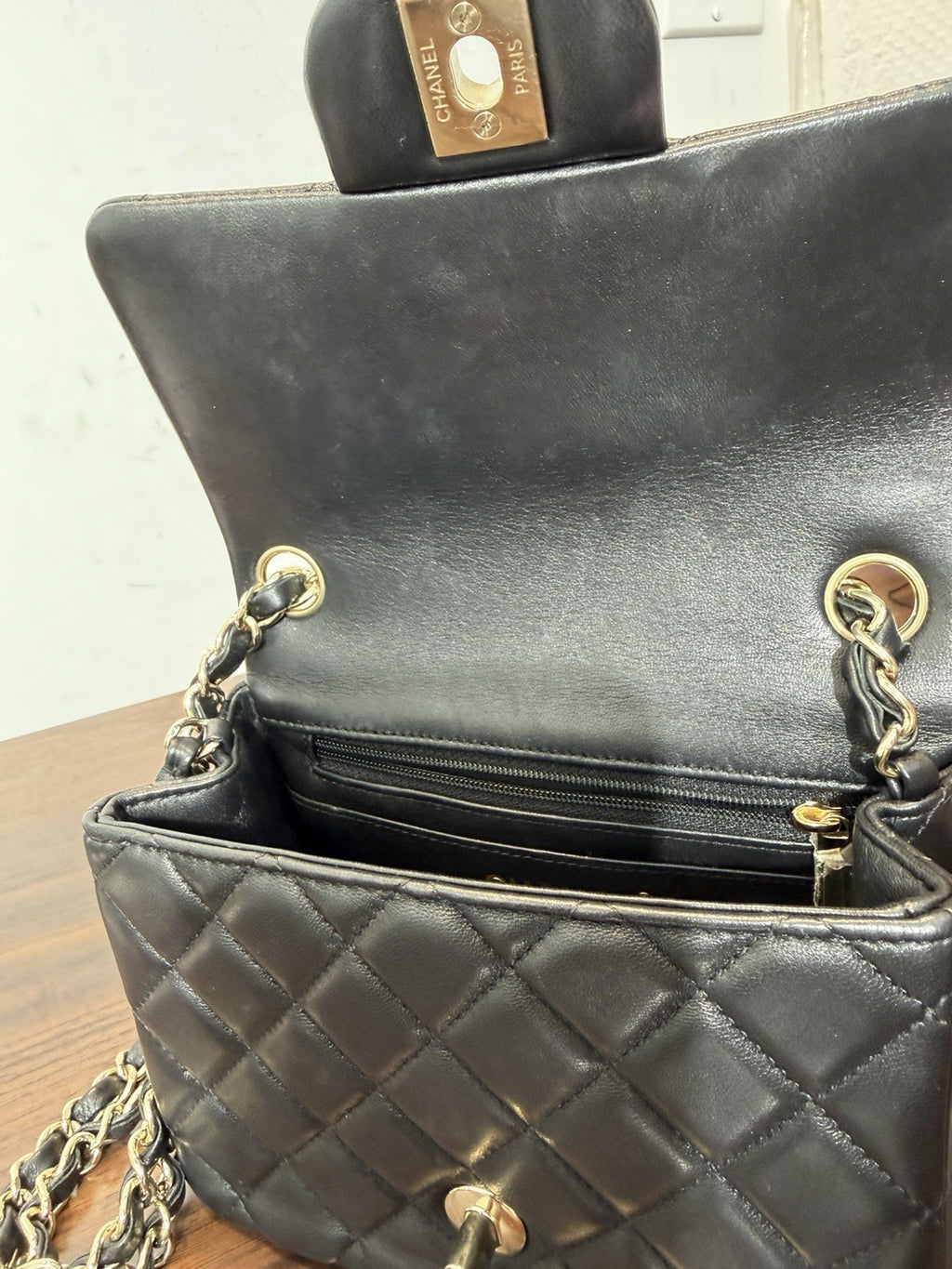 Chanel Square Classic Single Flap Bag Quilted Lambskin Mini