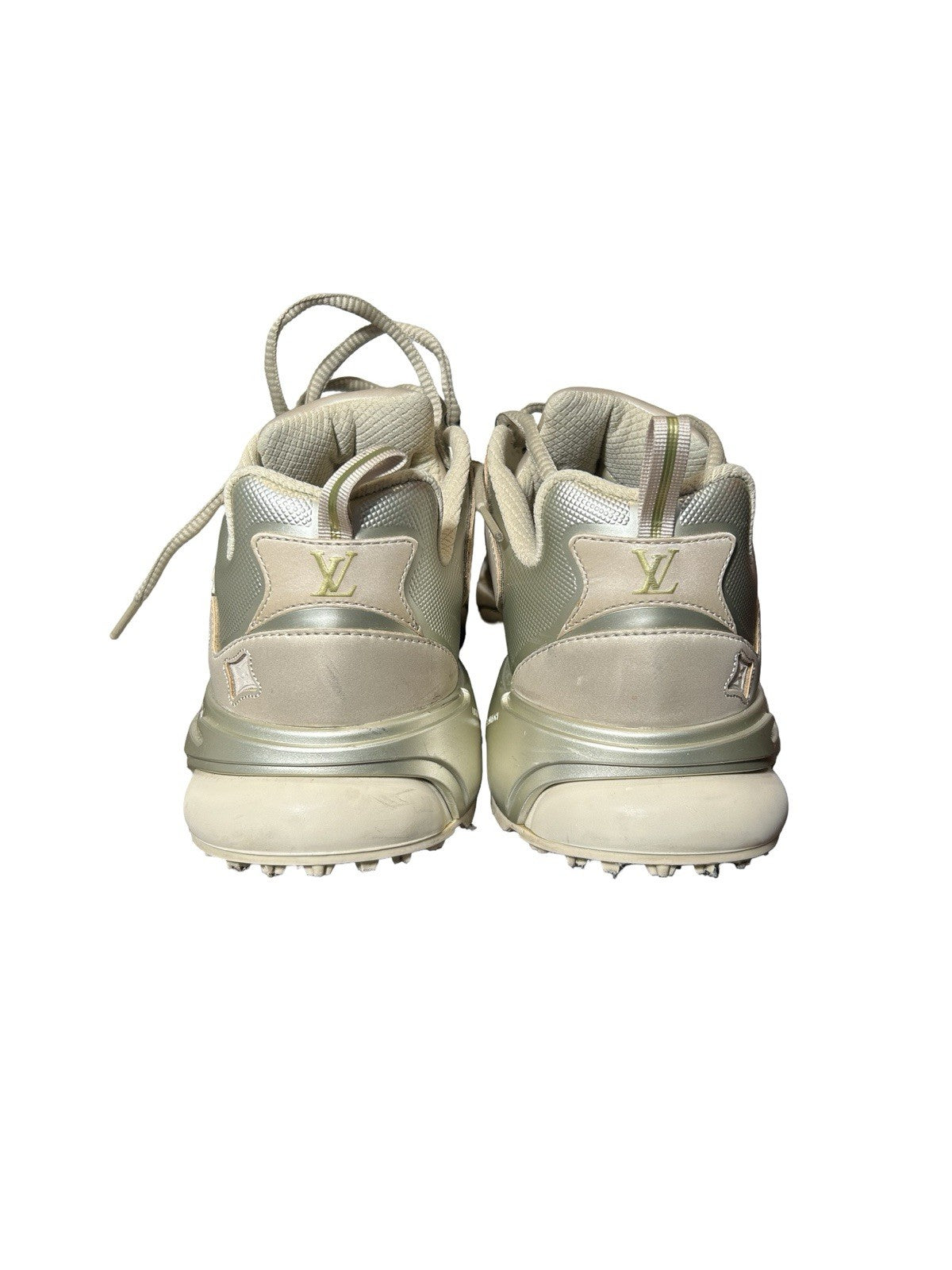 LOUIS VUITTON Metallic Canvas Mesh Mens LV Runner Tatic Sneakers 9 Beige