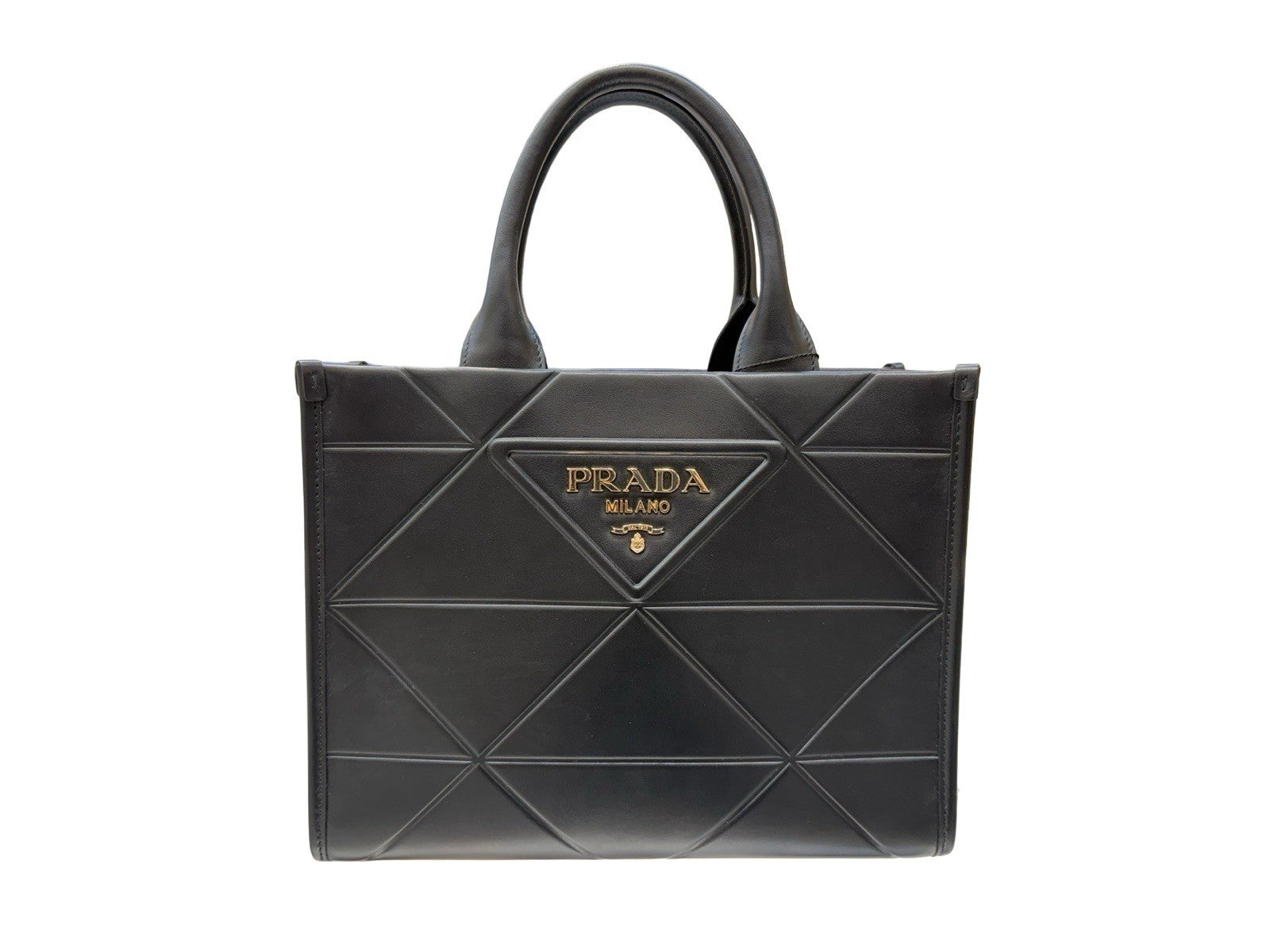 Prada Symbole Shopper Tote Embossed Leather Small Bag