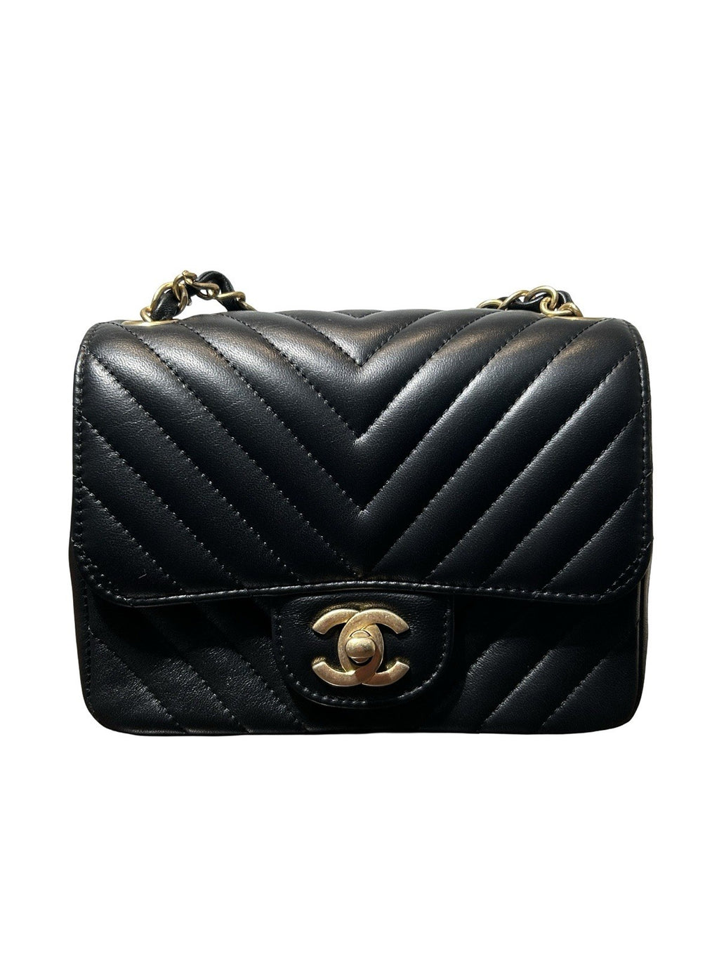 Chanel Square Classic Single Flap Bag Chevron Lambskin Mini Black