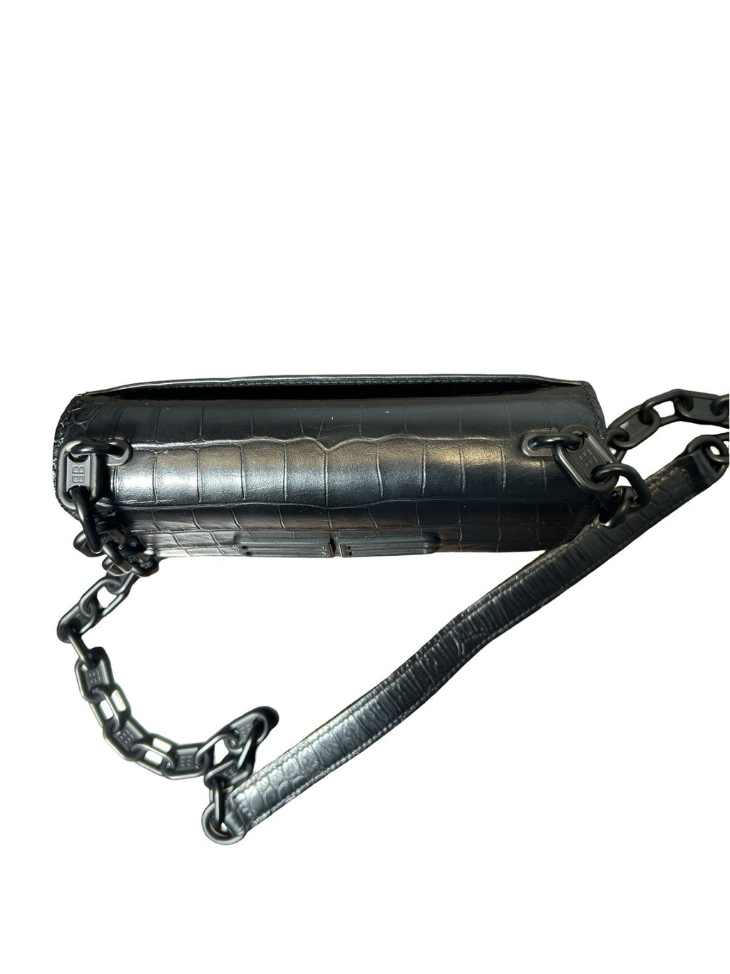 Balenciaga Extra Supple Calfskin Monochrome Crocodile Embossed Gossip Chain Bag