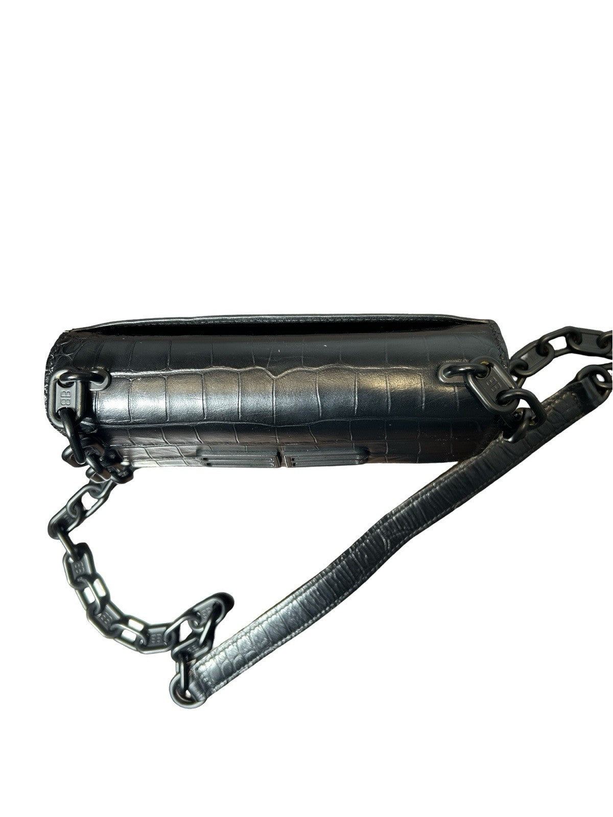 Balenciaga Extra Supple Calfskin Monochrome Crocodile Embossed Gossip Chain Bag